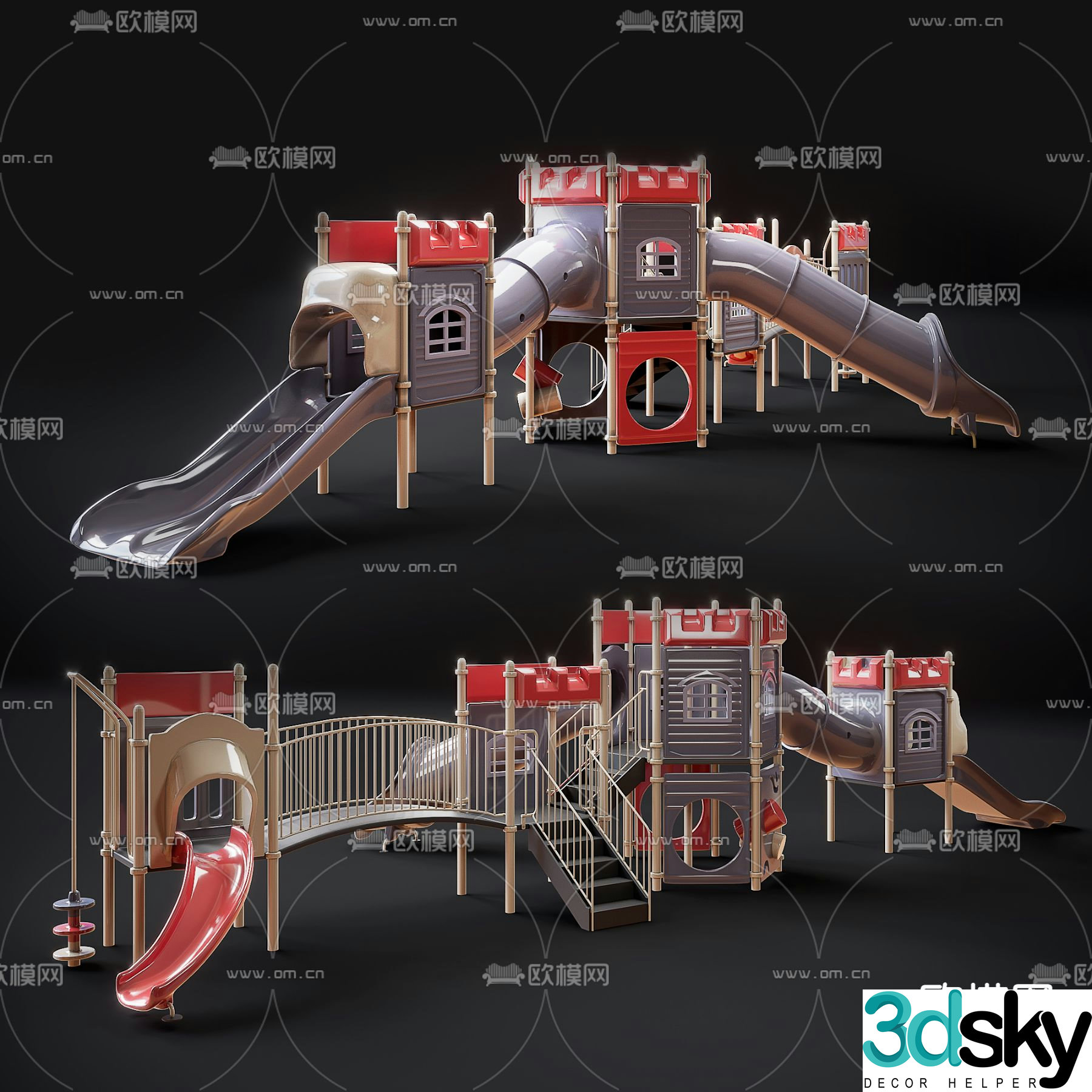 Modern children's slide amusement equipment 3d model