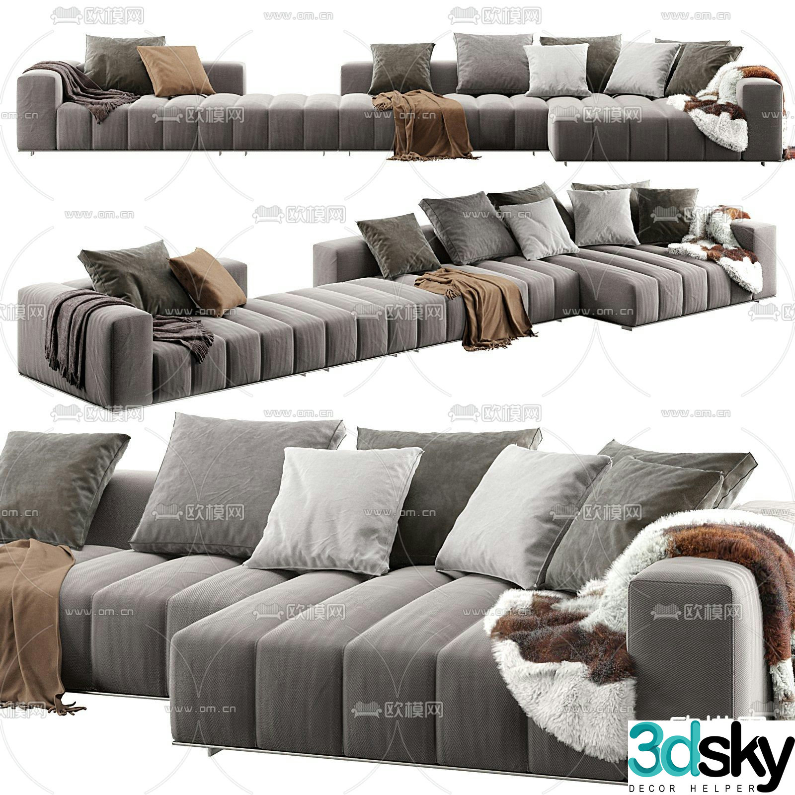 Minotti gray corner sofa 3d model