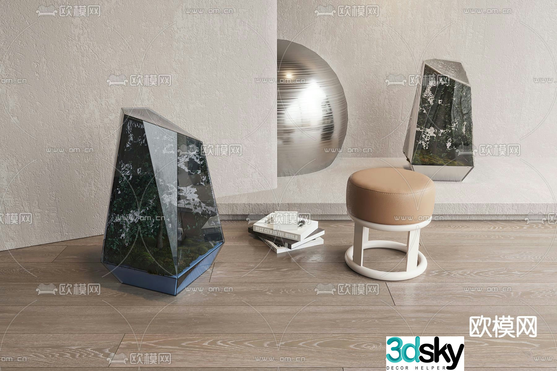 poliform leather round stool low stool stool 3d model
