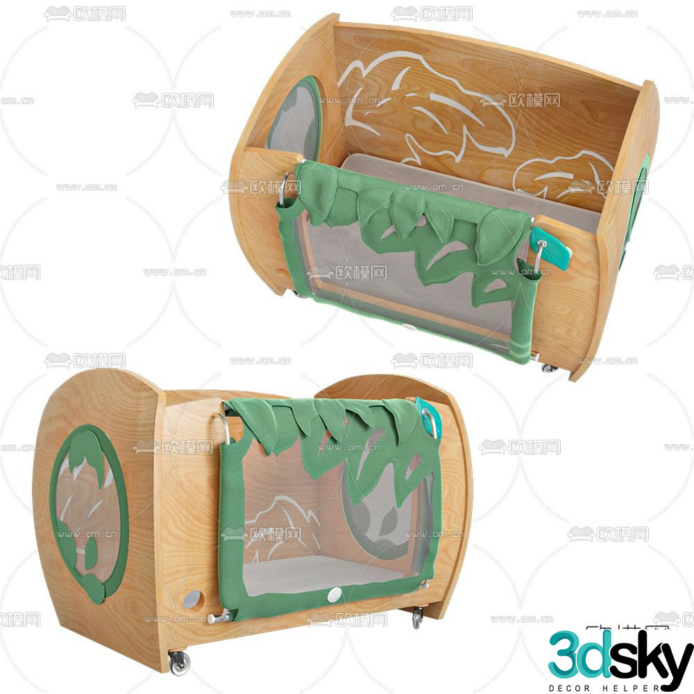 Modern solid wood baby cradle bed 3d model