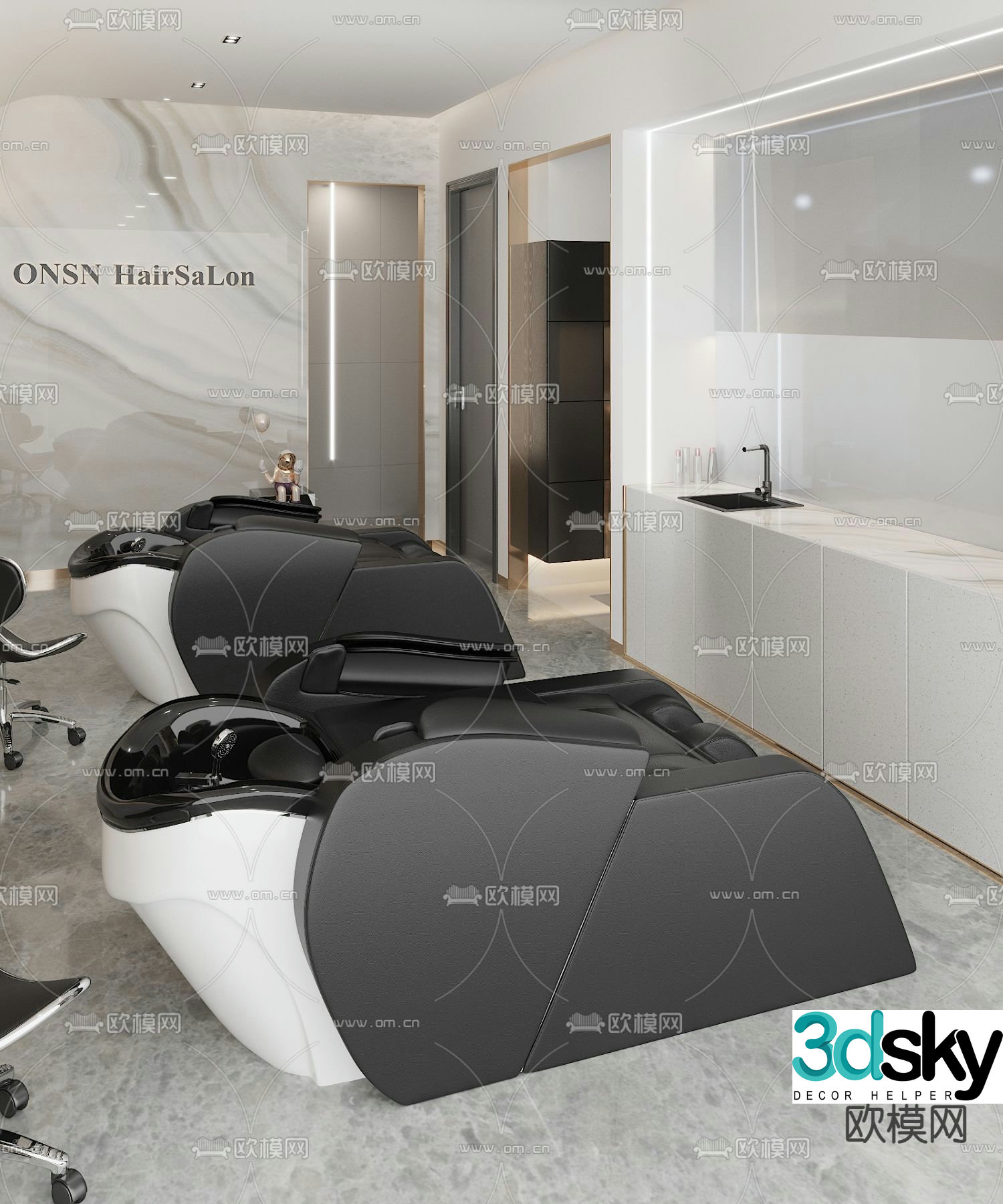 Modern shampoo bed shampoo chair 3d model
