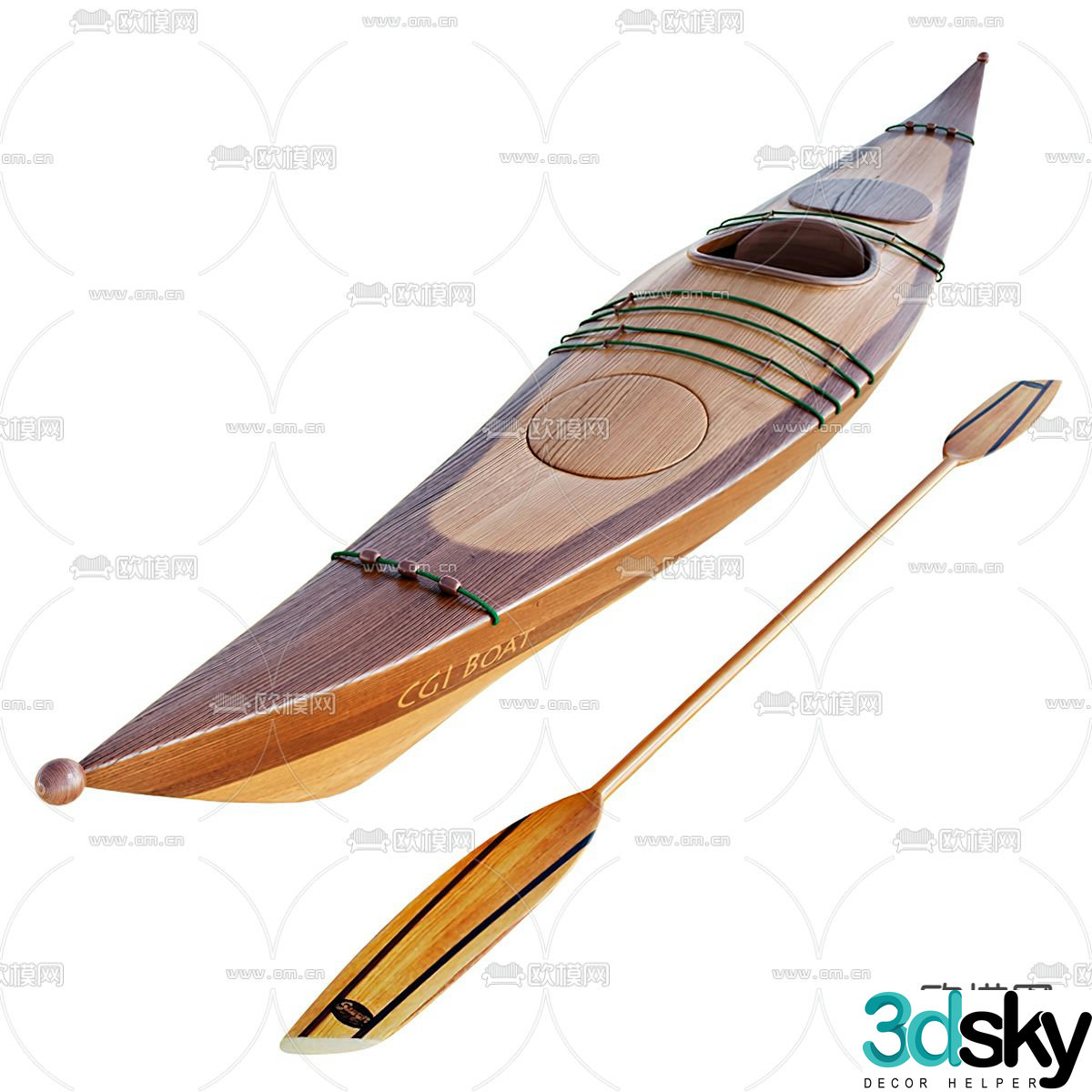 Modern wooden kayak 3d model
