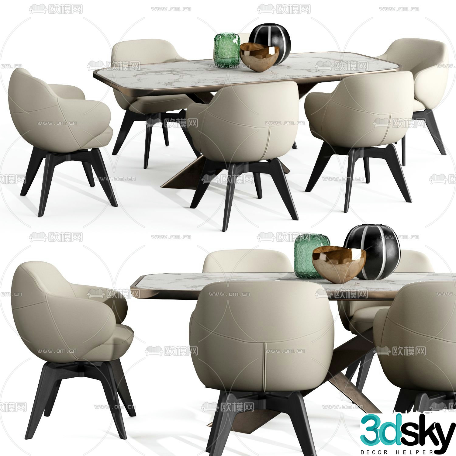 cattelan italia dining table and chairs 3d model