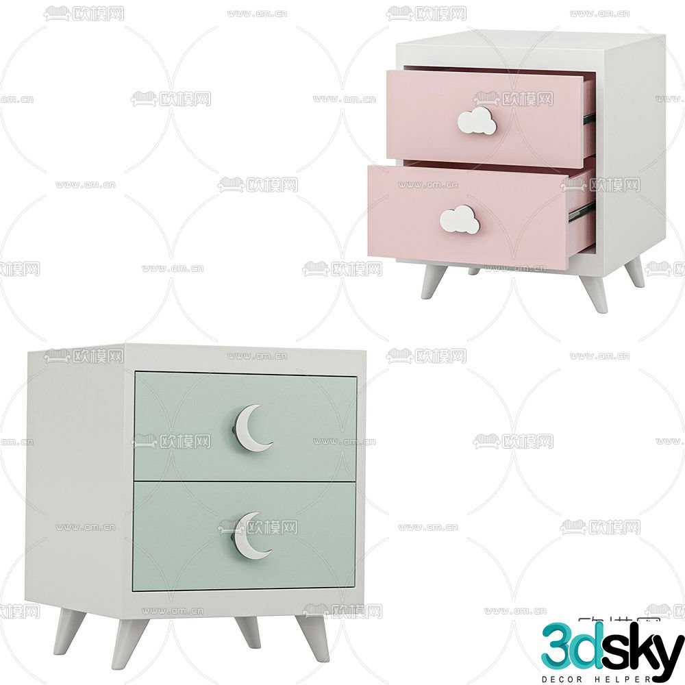 Nordic children’s bedside table 3d model