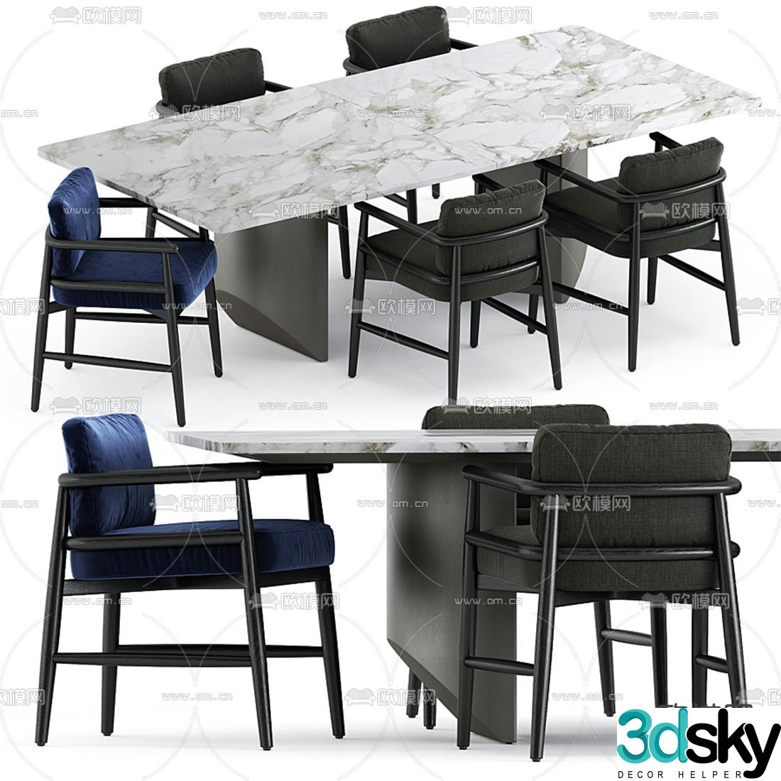 Minotti bar dining table and chairs 3d model