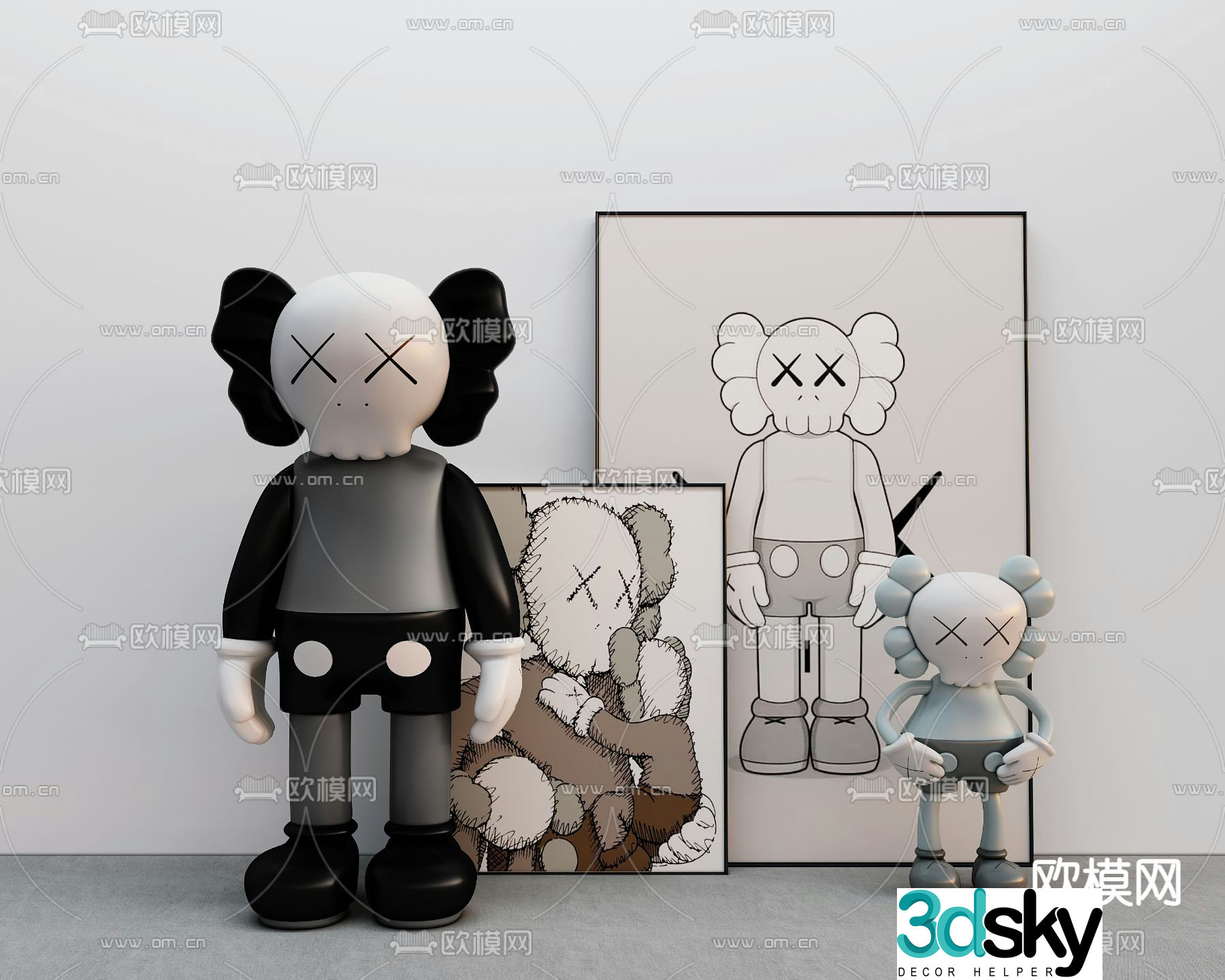 Modern kaws doll trendy 3d model