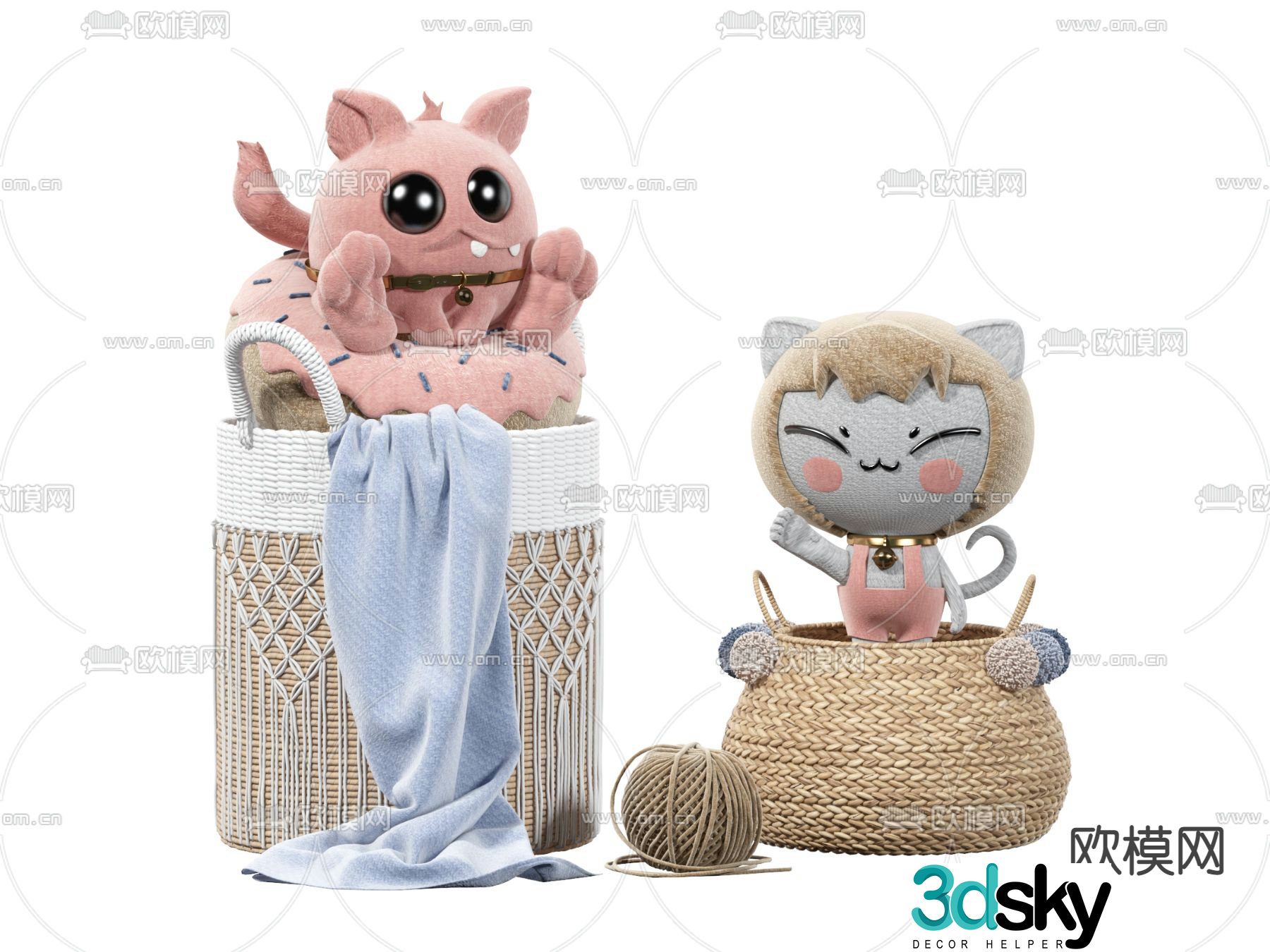 Modern plush toy storage basket 3d model