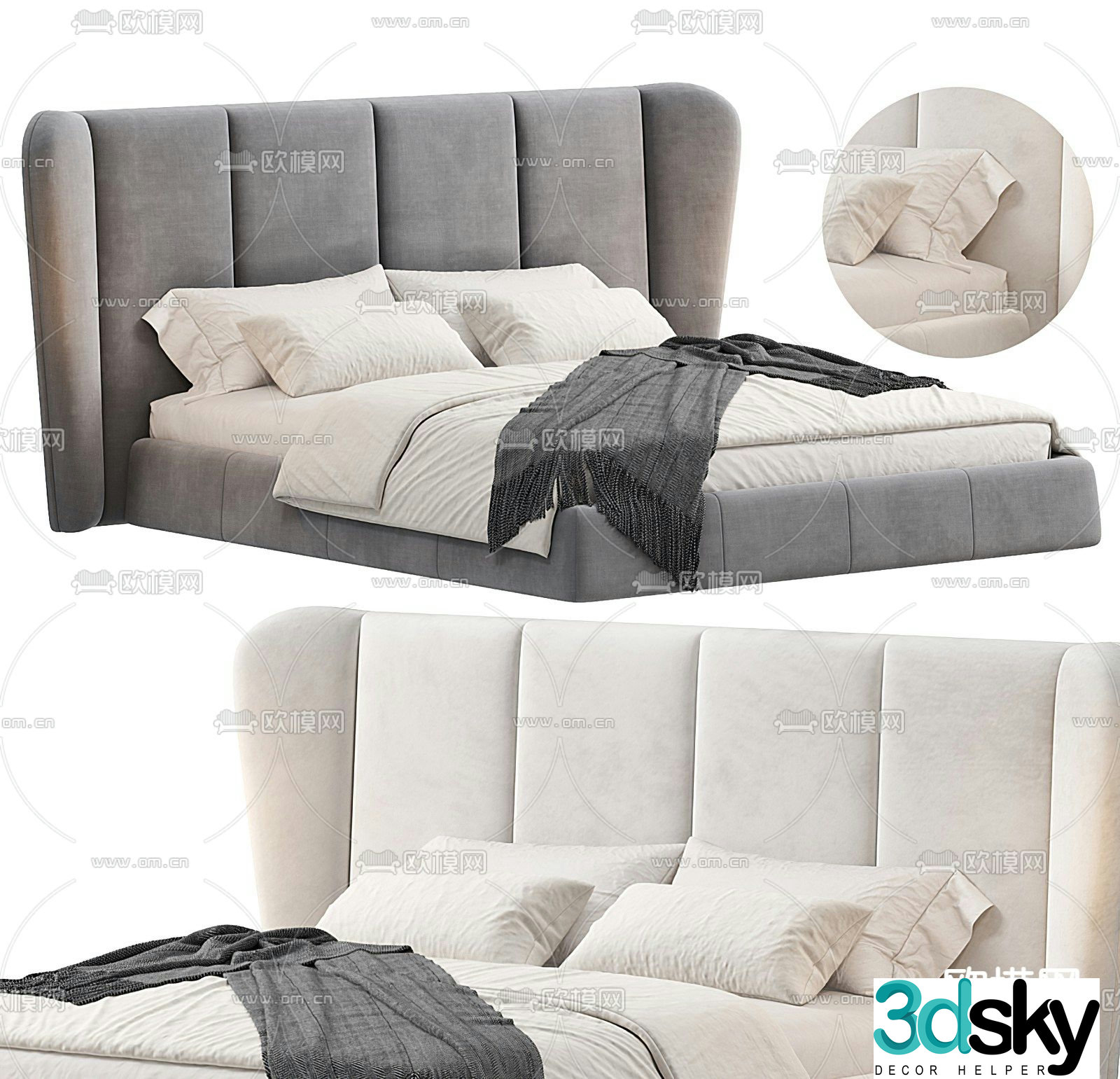 MISSANA modern fabric double bed 3d model