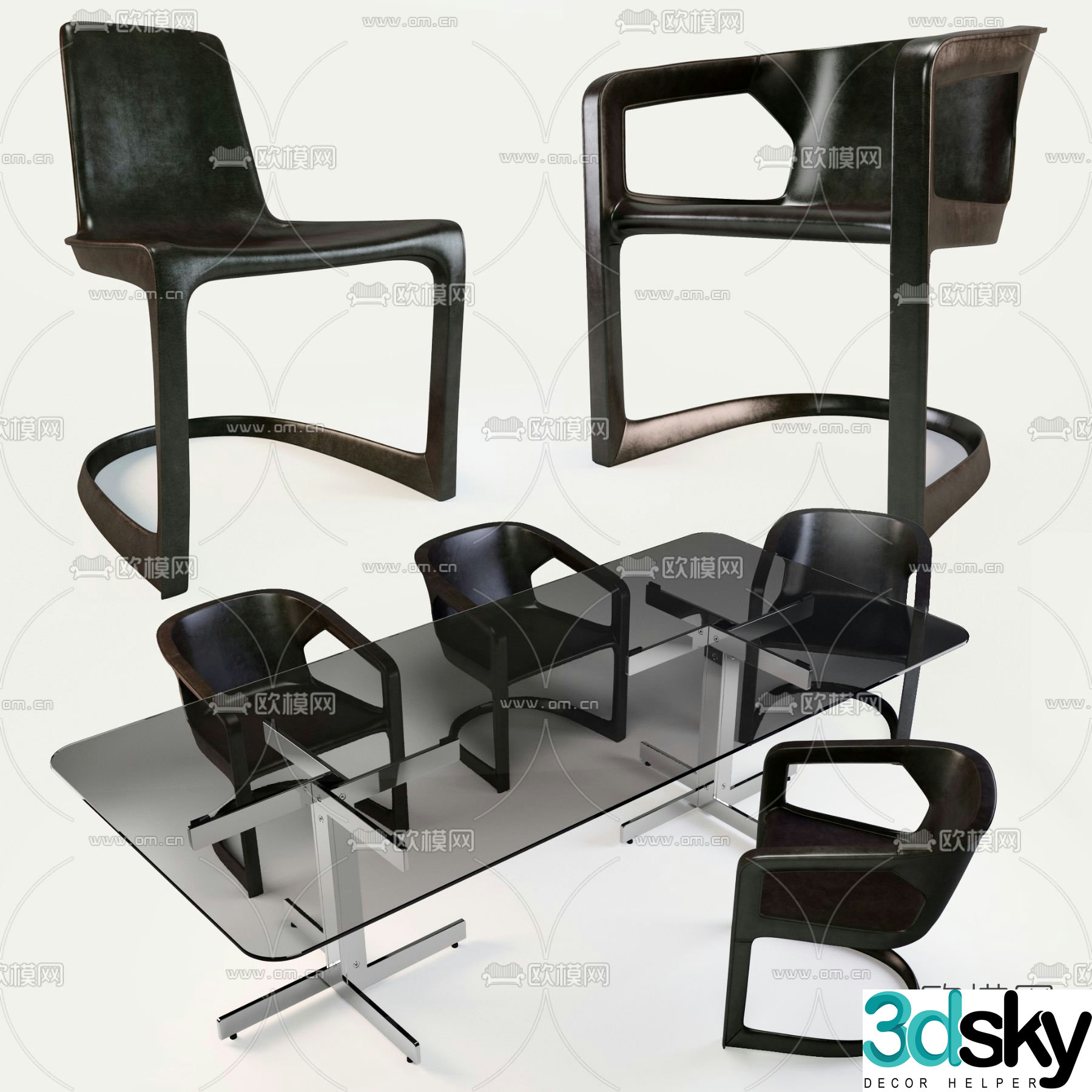 Minotti dining table and chairs 3d model