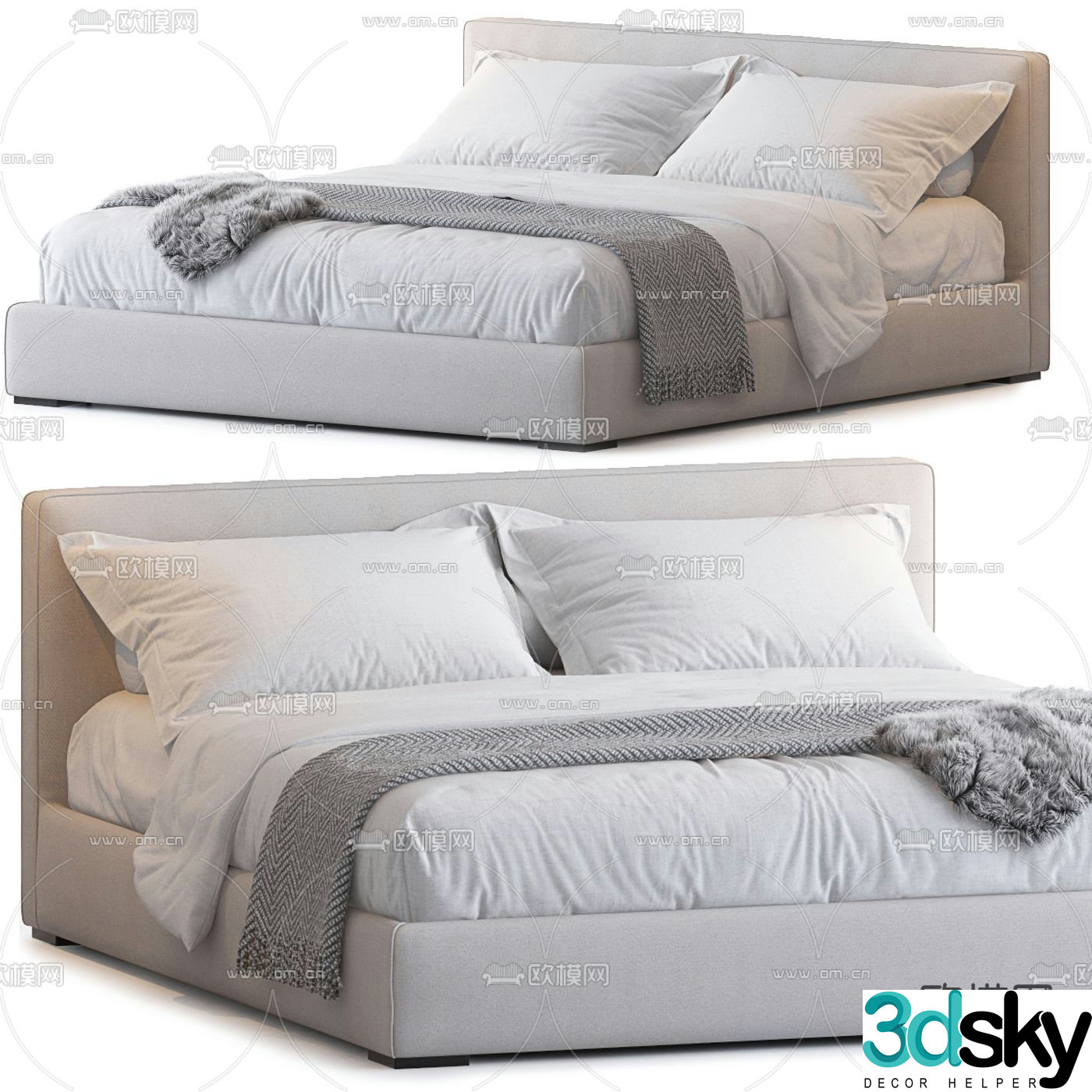 Meridiani modern fabric double bed 3d model