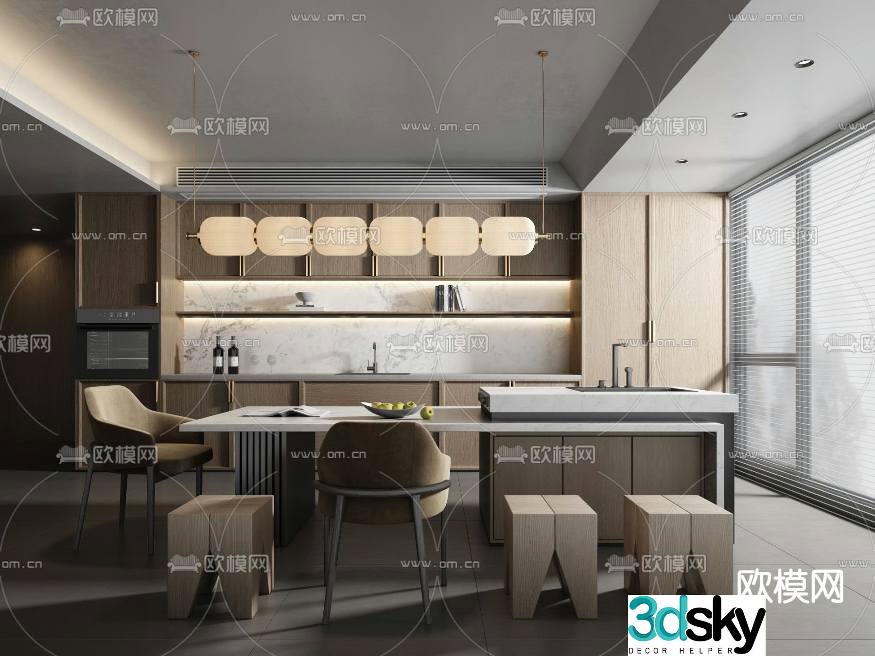 Minotti modern island restaurant 3d model