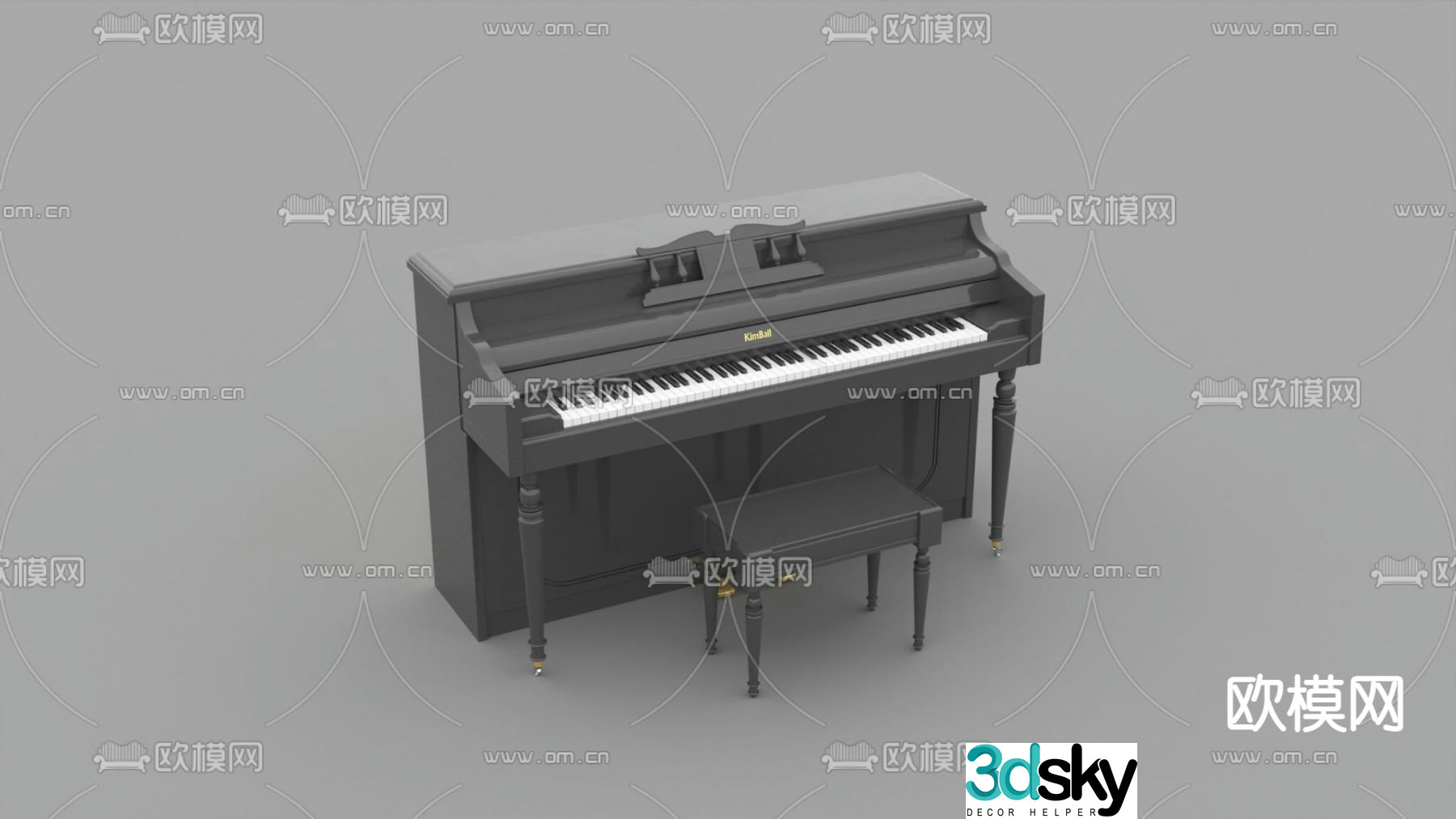 Modern simple solid wood in-line piano free 3d model