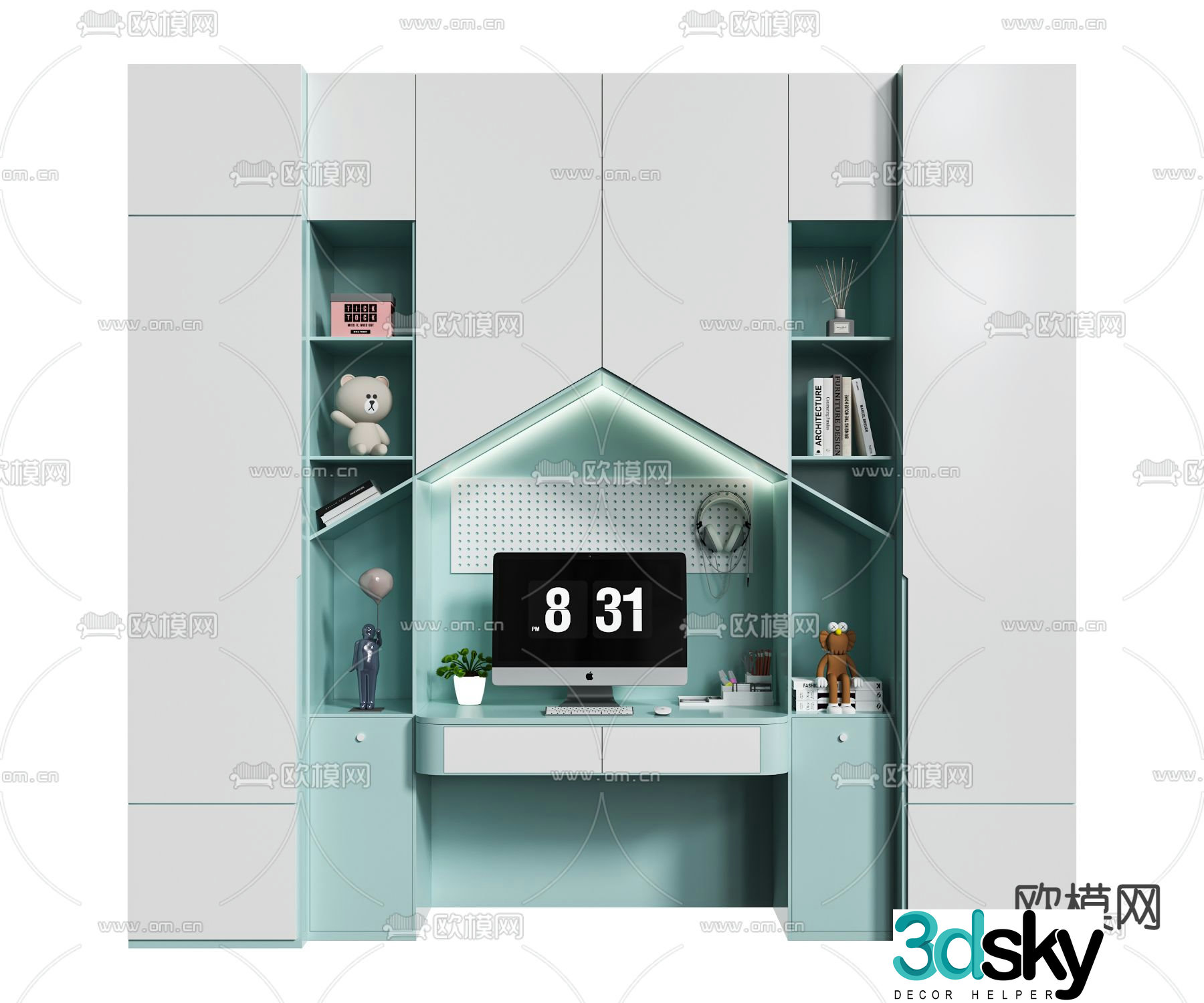 Children’s wardrobe integrated desk 3d model