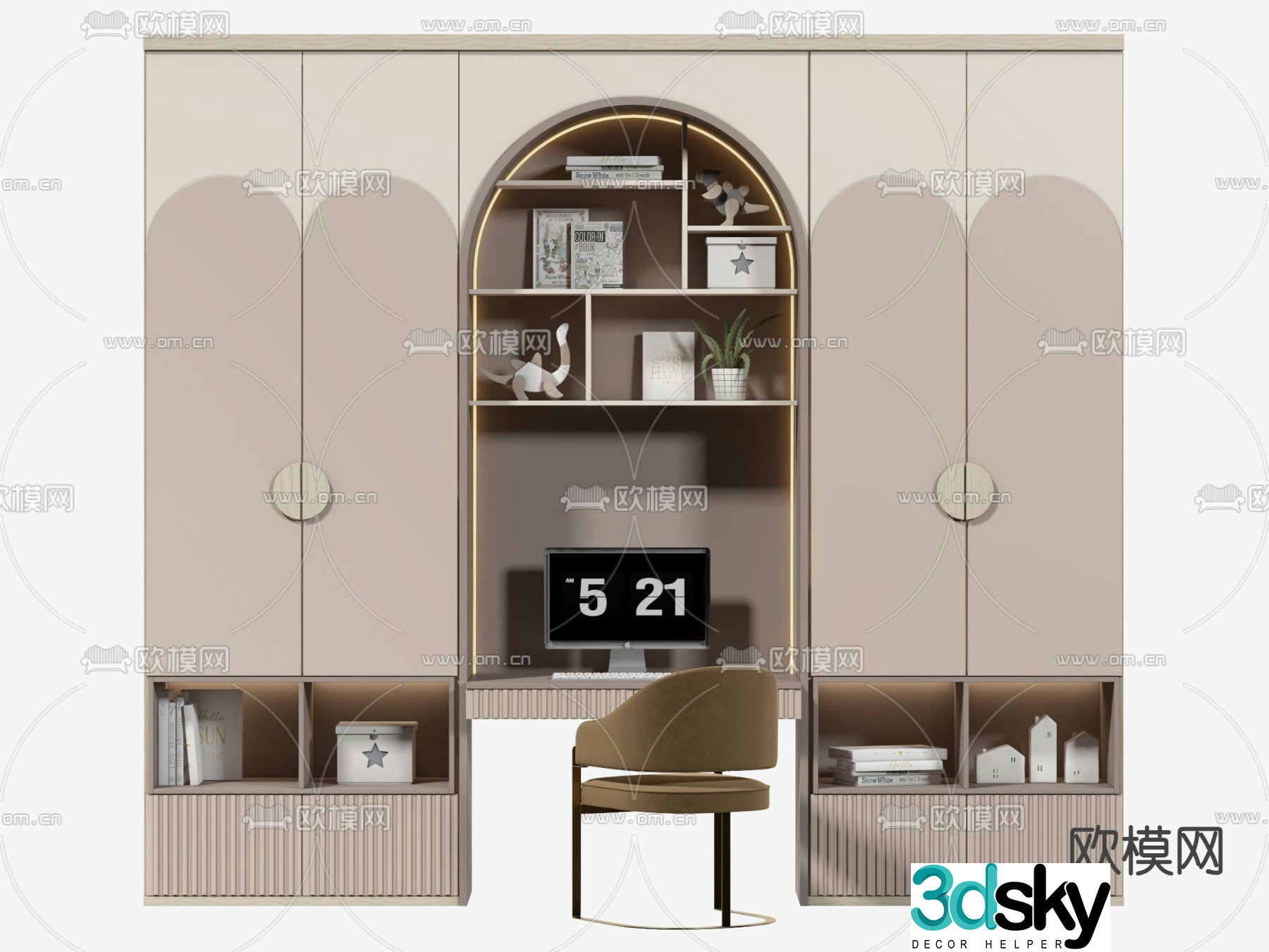 Children’s wardrobe integrated bookcase 3d model