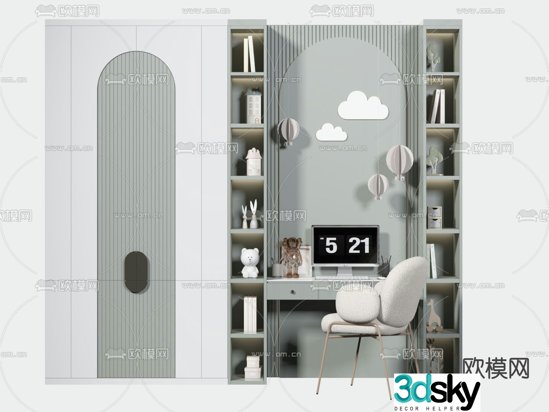 Children’s wardrobe integrated bookcase 3d model