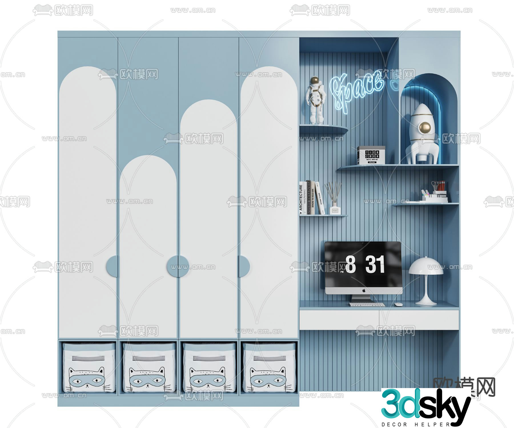 Children’s wardrobe integrated bookcase 3d model