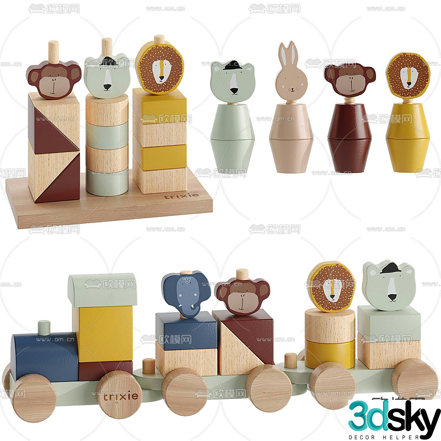Cartoon animal building blocks children’s toys 3d model