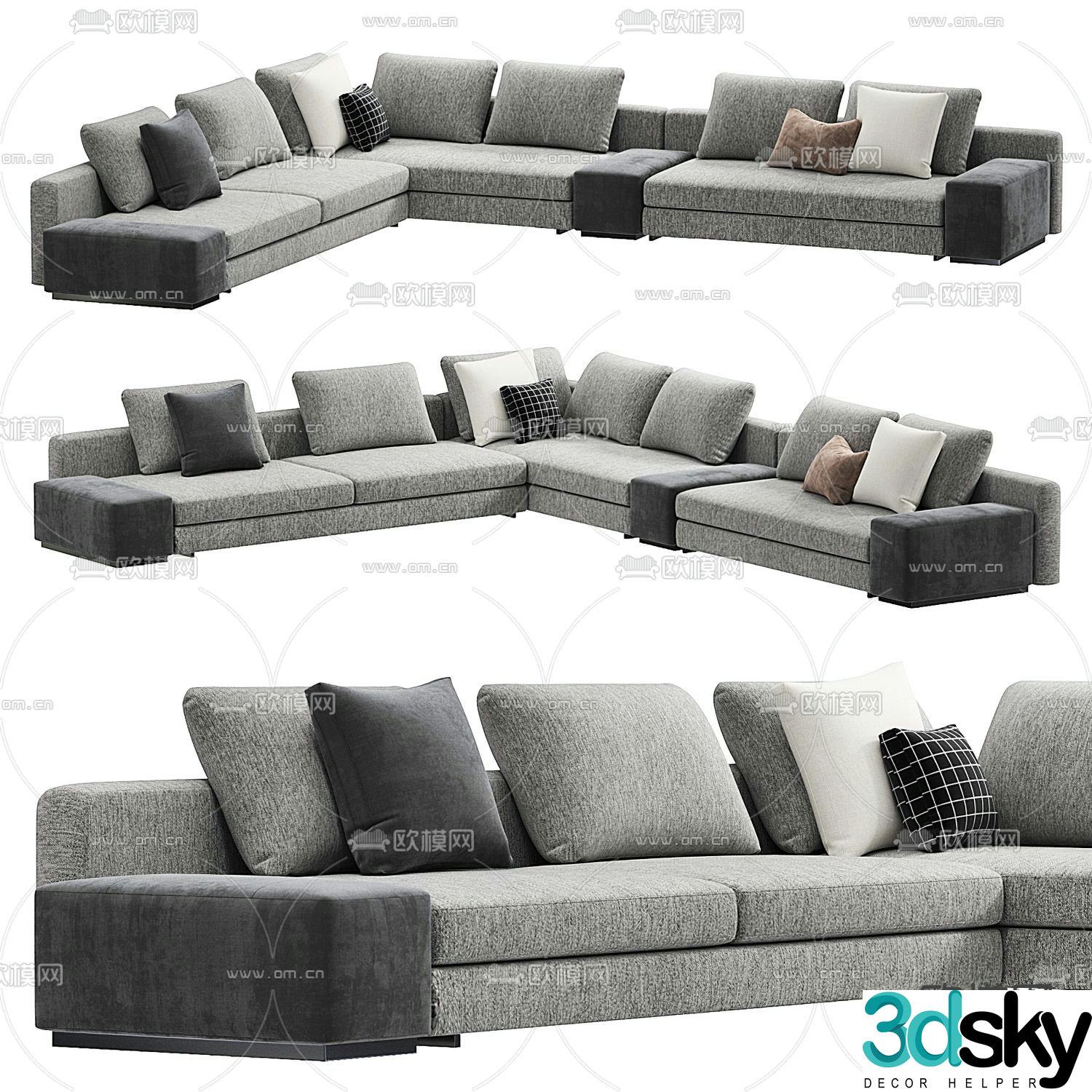 Minotti gray corner sofa 3d model
