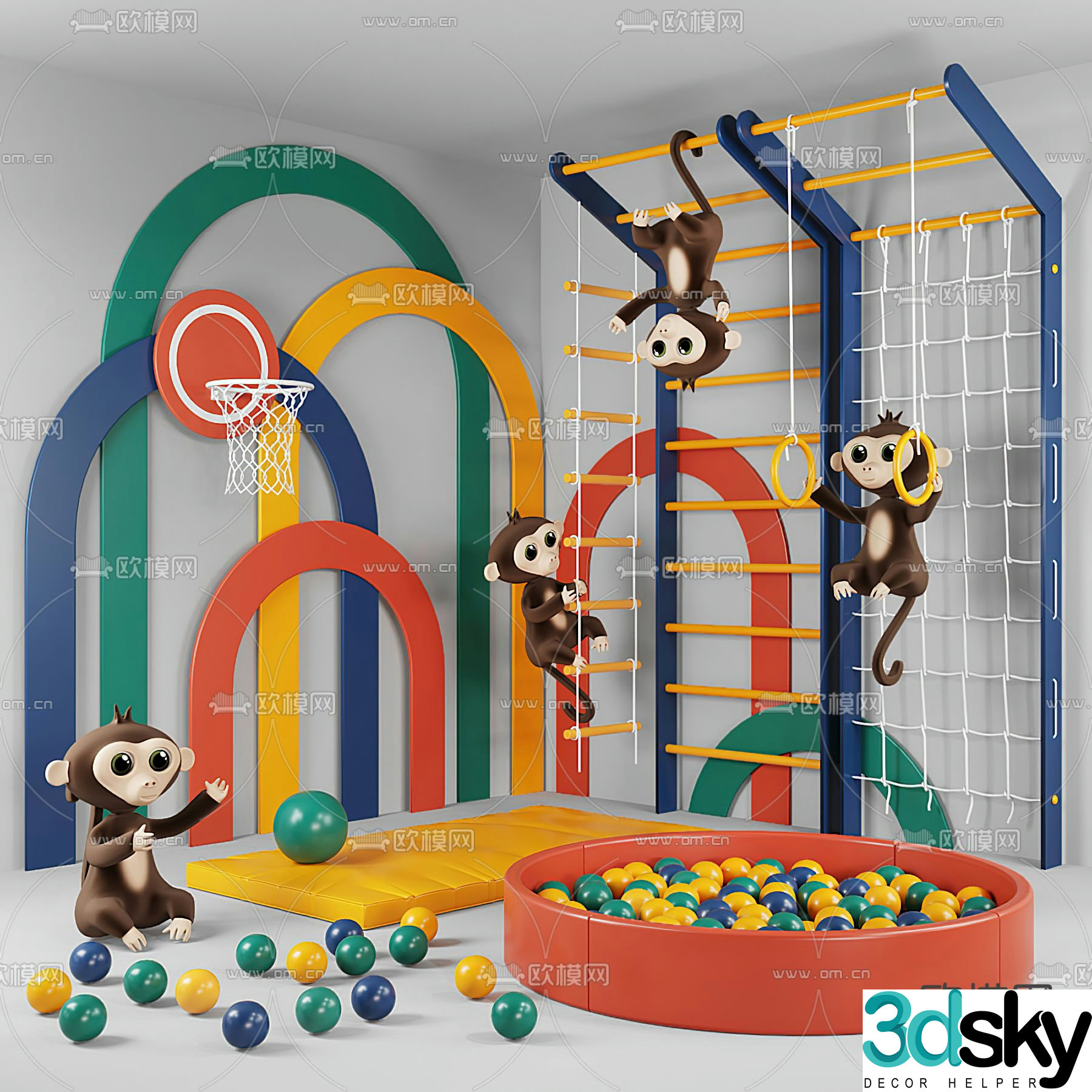 Children's play equipment rock climbing ladder small ball pool 3D model