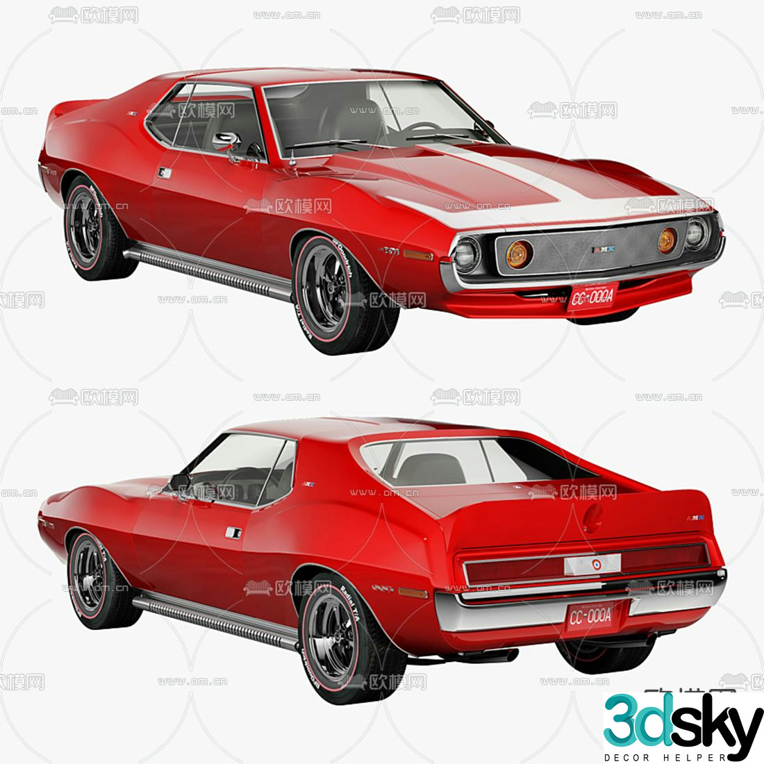 Retro red car 3d model