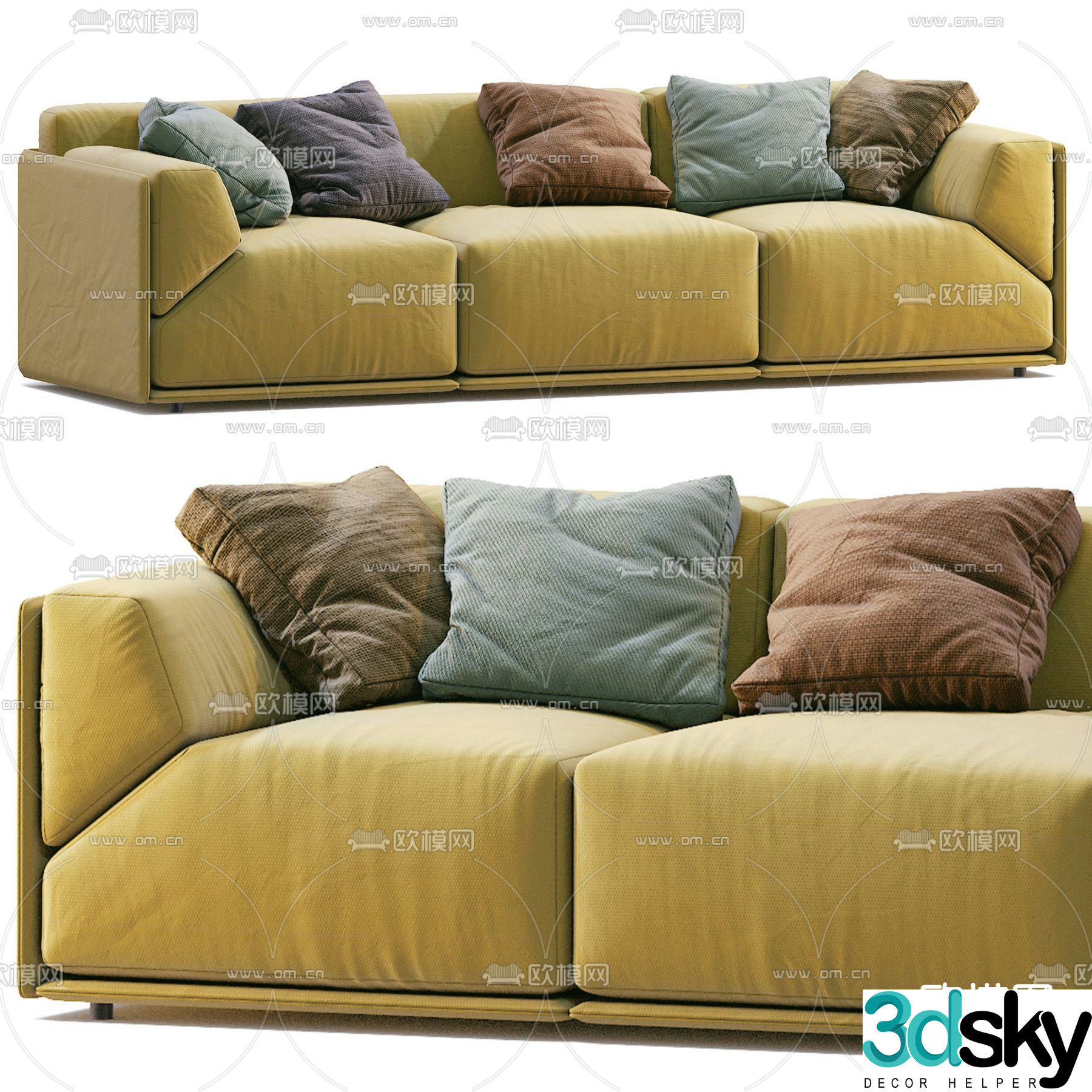 Meridiani modern upholstered sofa yellow sofa 3d model
