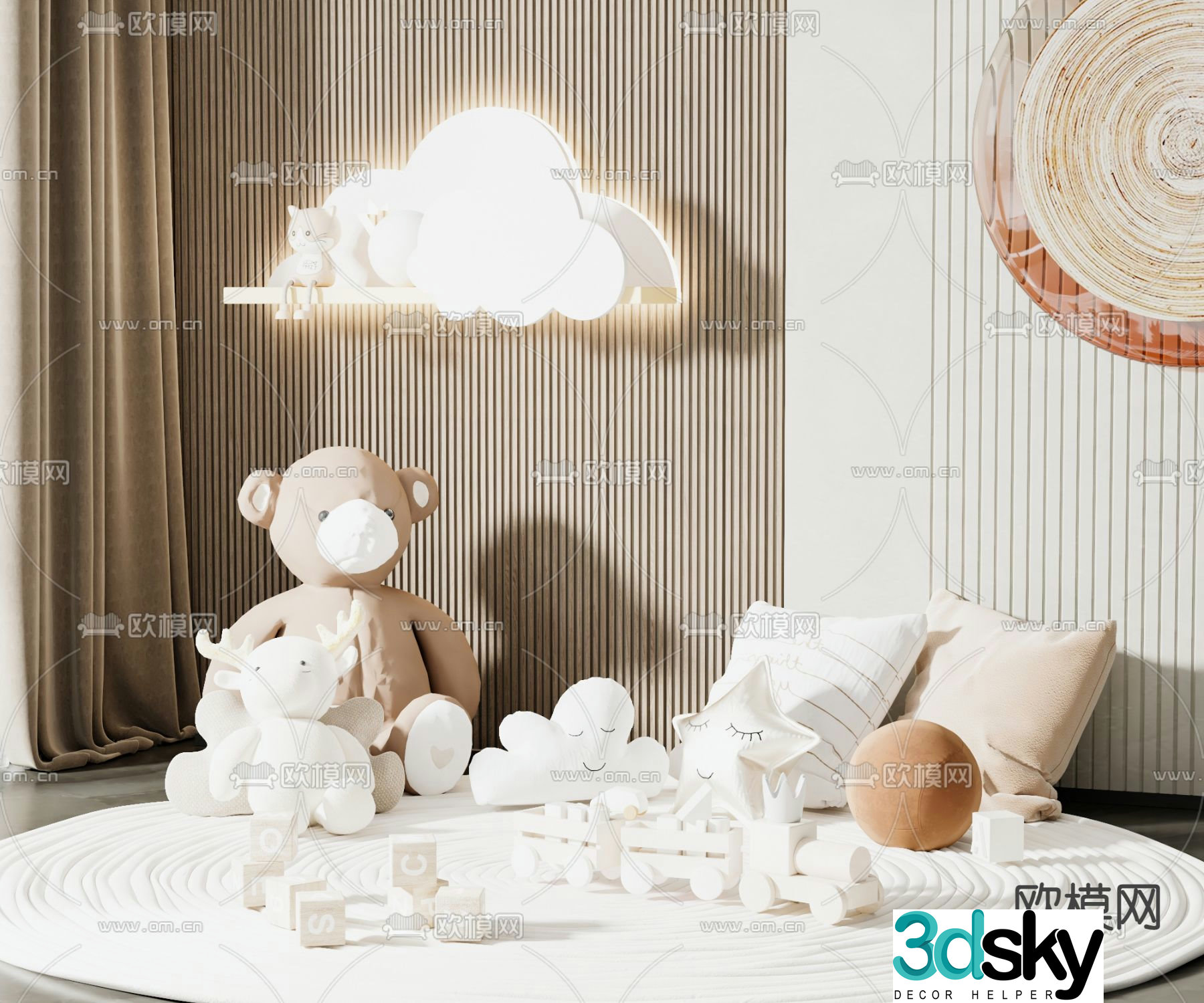 Animal doll building blocks pillow cloud wall lamp 3d model