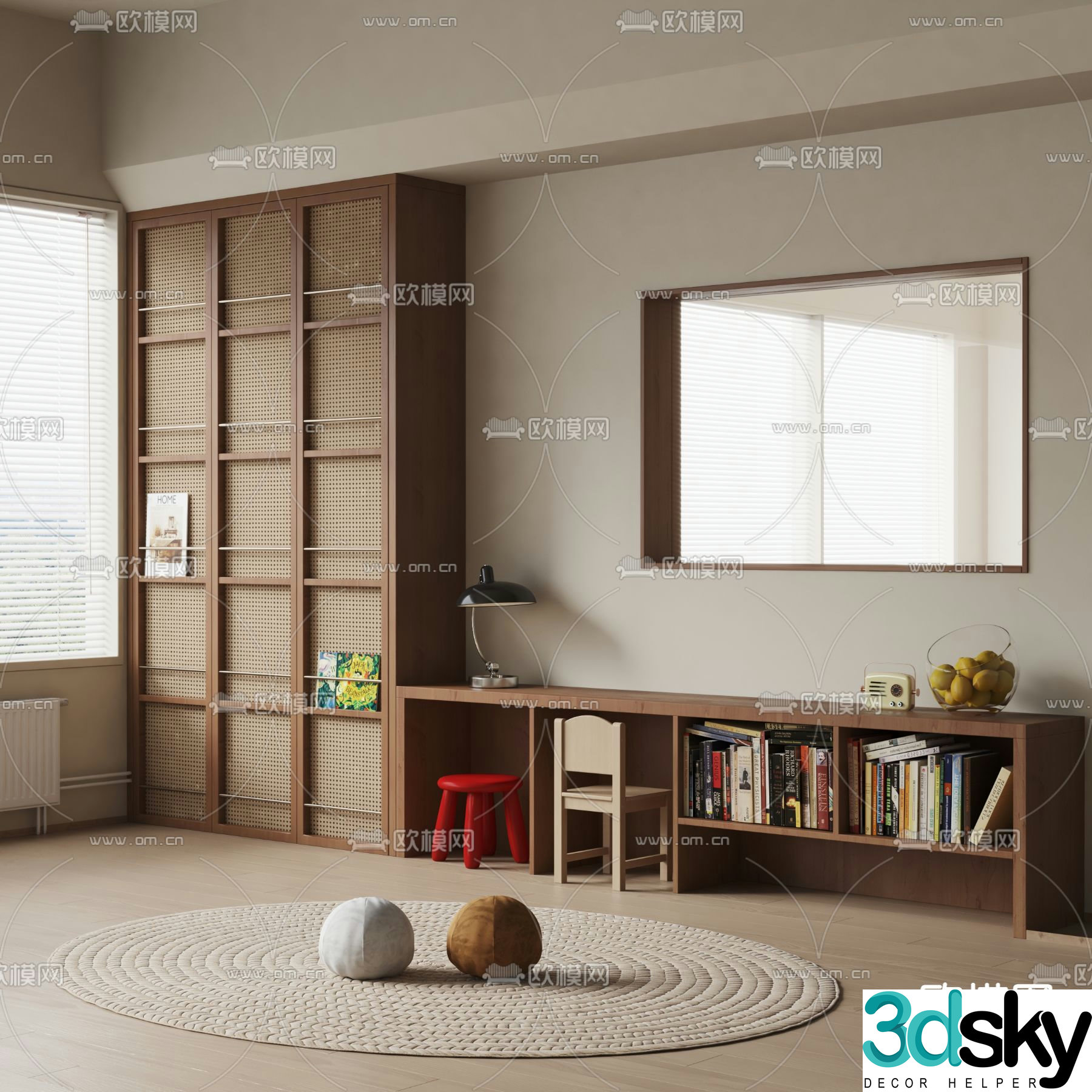 Wabi Sabi children’s desk chair bookcase 3d model