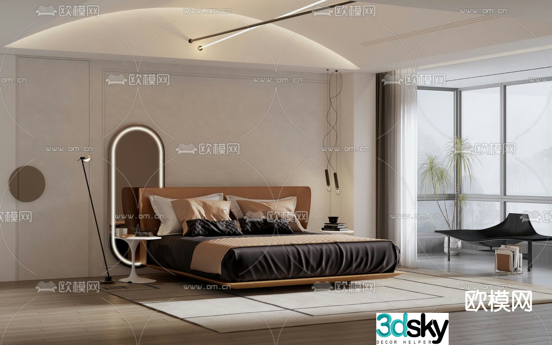 B&B Italia high back double bed 3d model