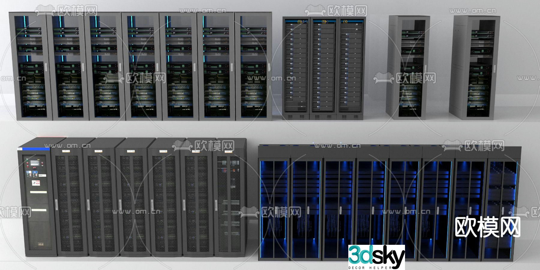 Modern computer room server industrial equipment 3d model
