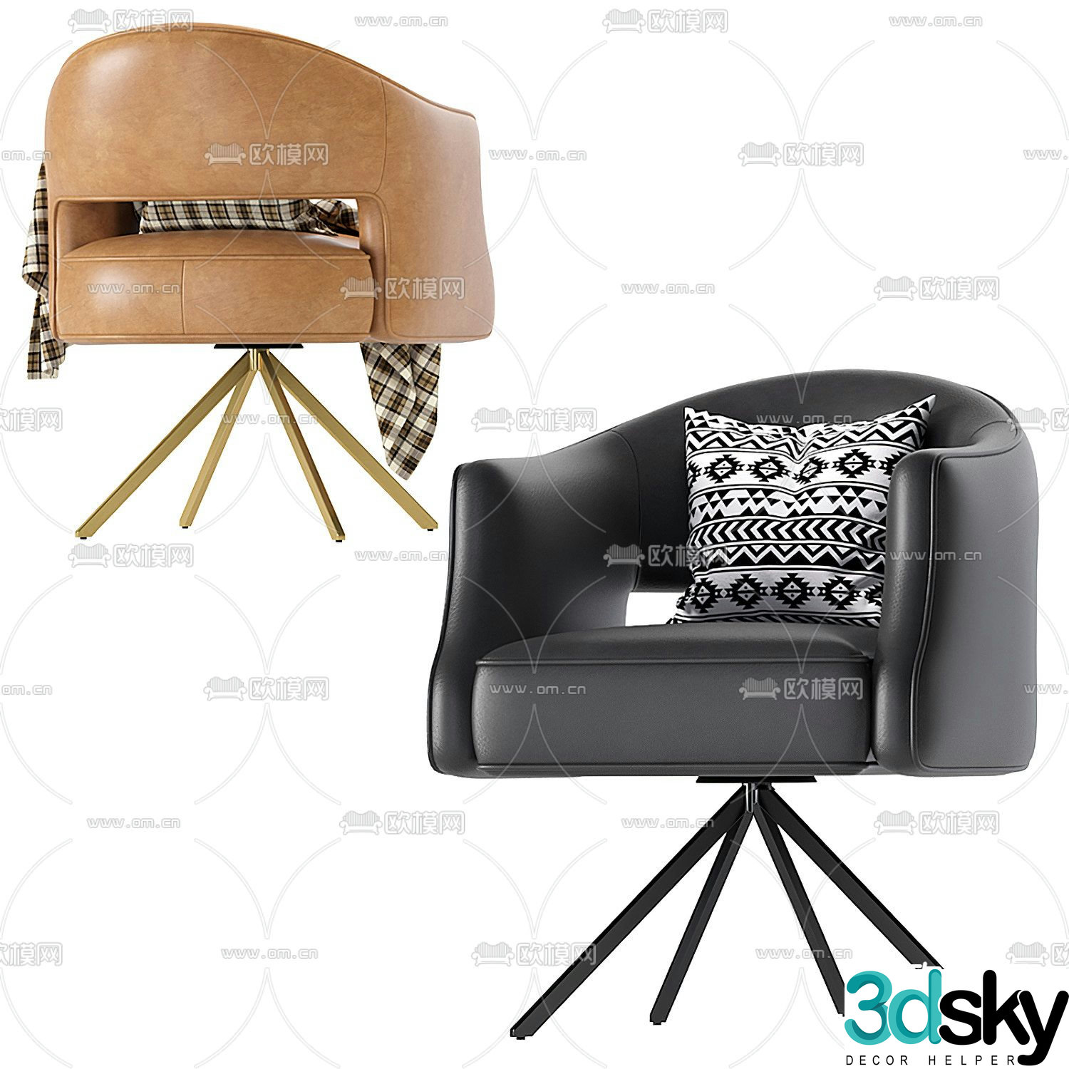 Giorgetti leather single chair lounge chair 3d model