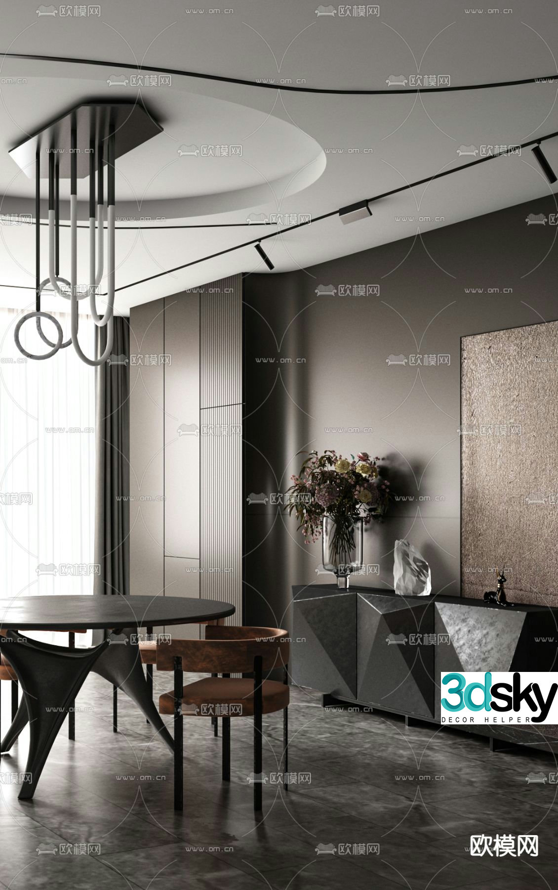 Xuntong Space Design Dark Style Restaurant 3D Model