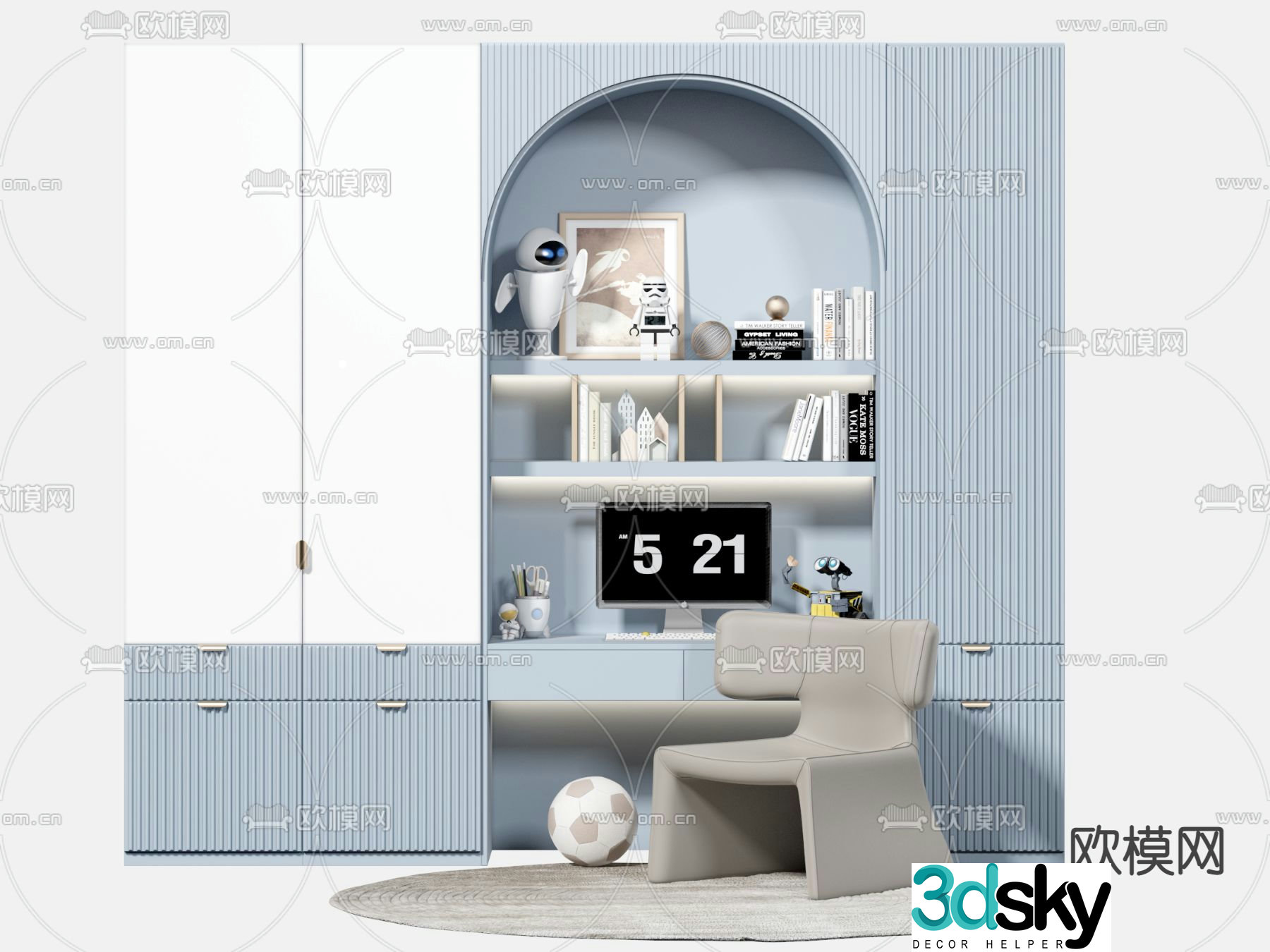 modern children’s wardrobe desk 3d model