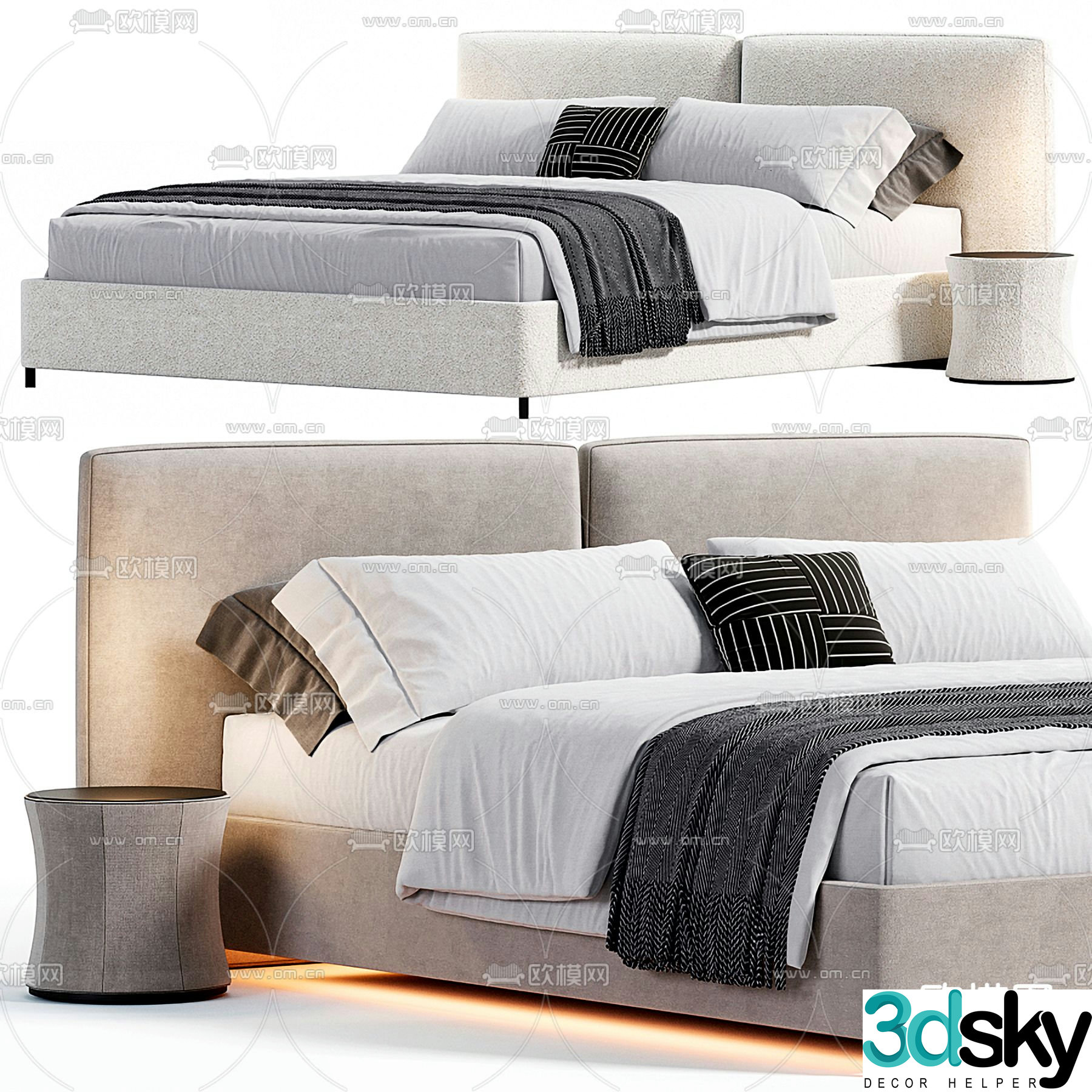 Minotti fabric double bed 3d model