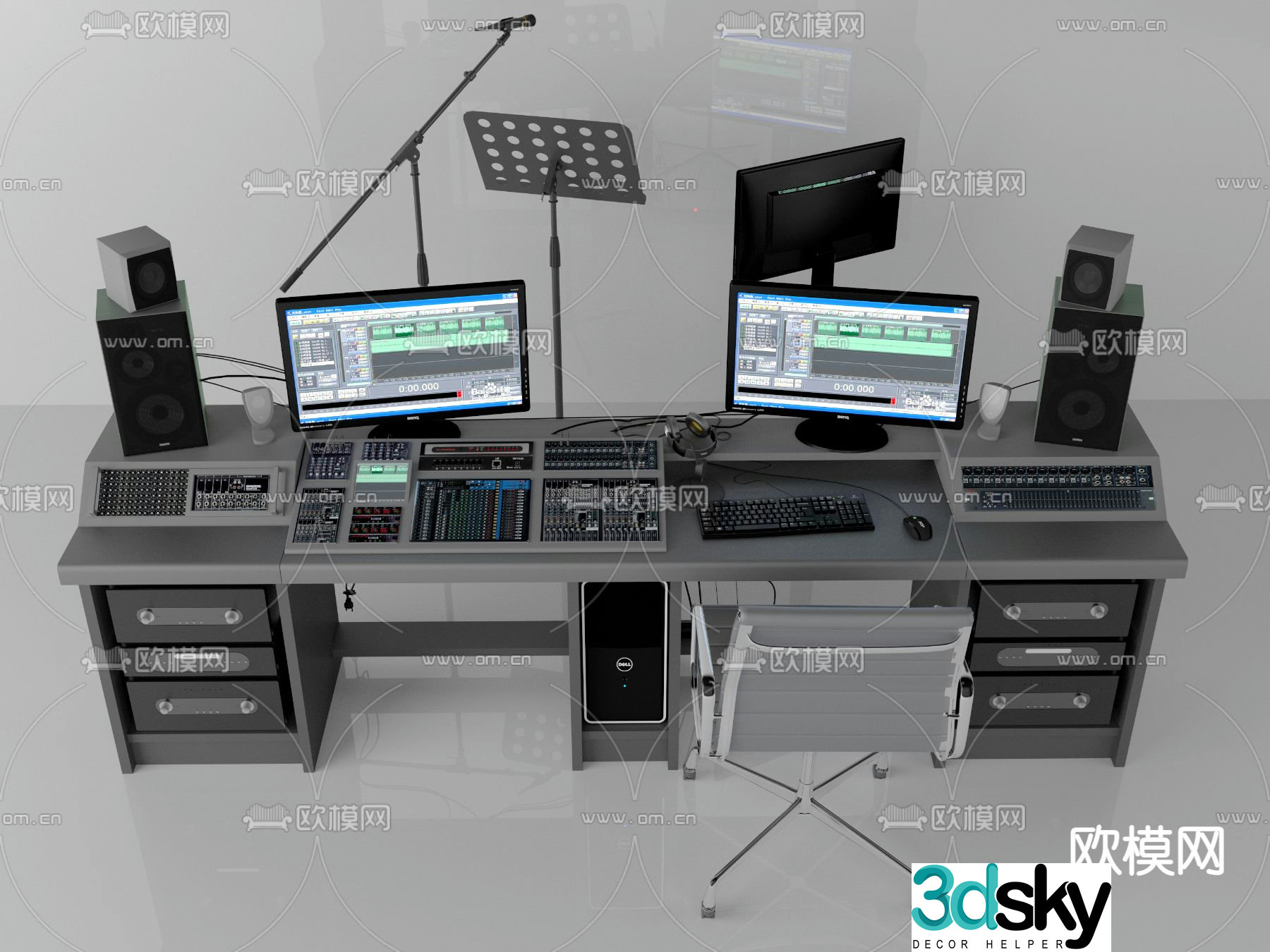 Professional recording studio equipment 3d model