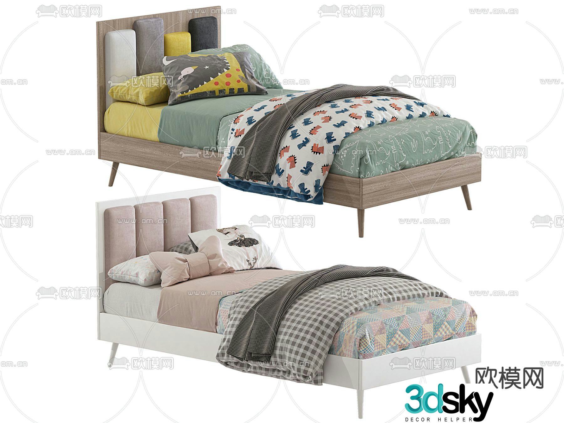 Modern single bed children’s bed 3d model
