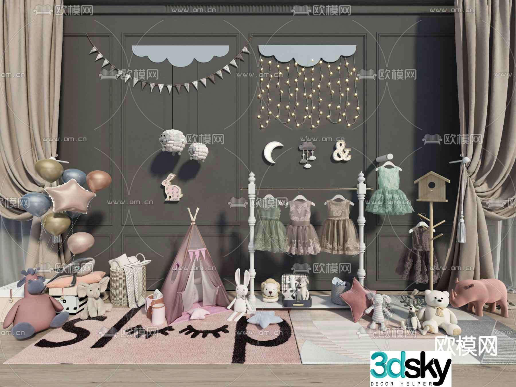 Modern children’s skirt doll tent 3d model