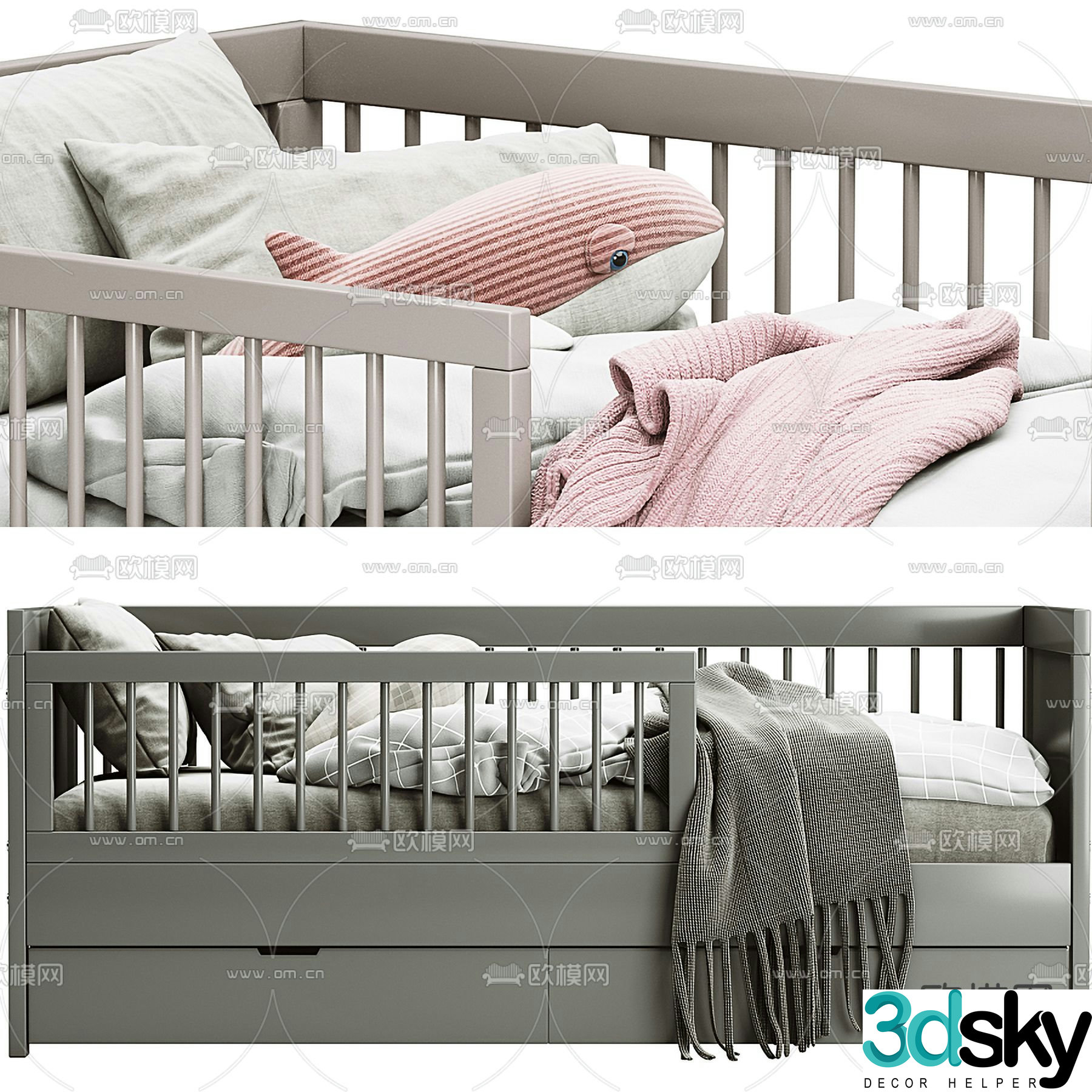Modern crib toddler bed 3d model