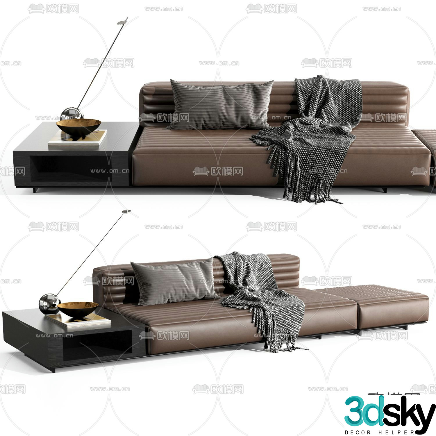 Minotti brown upholstered sofa 3d model