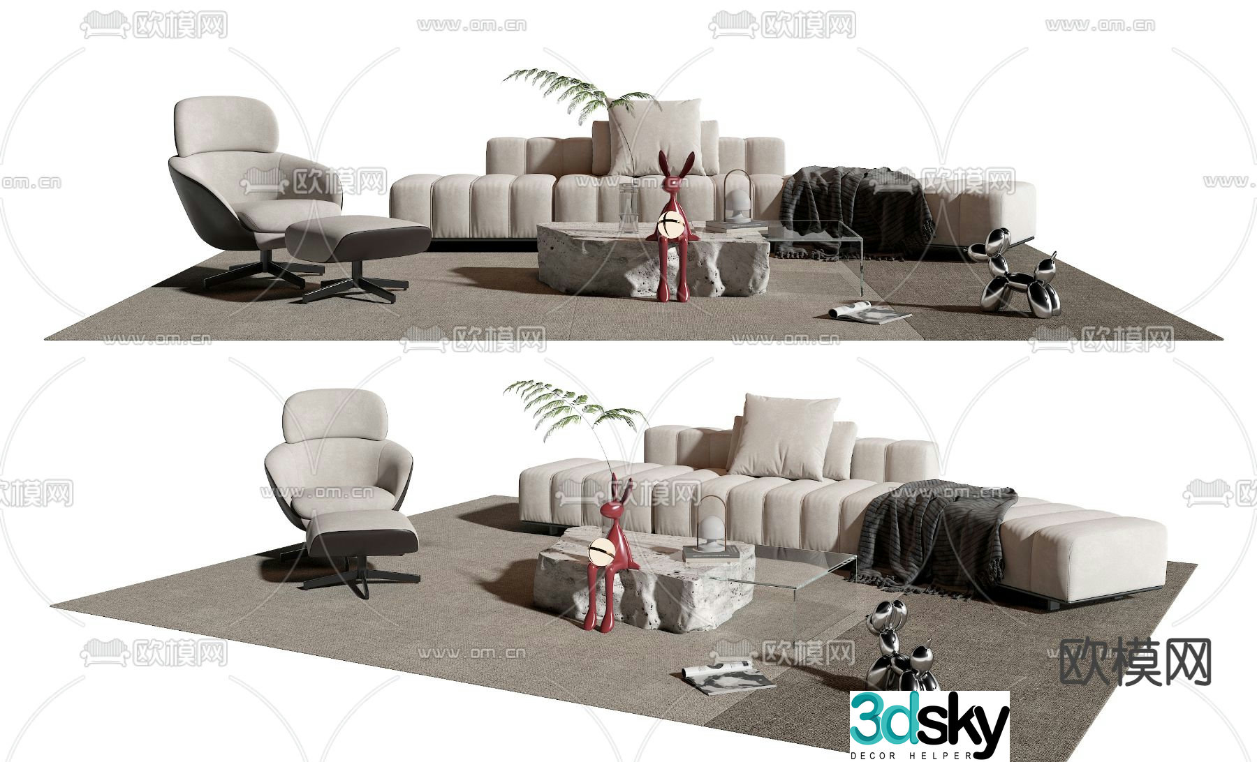 Minotti white modular sofa 3d model