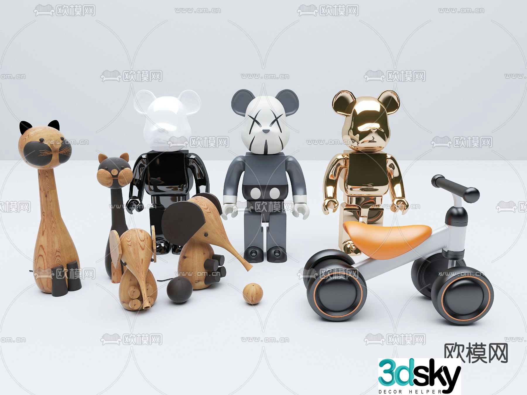 Violent bear balance car toy doll 3d model