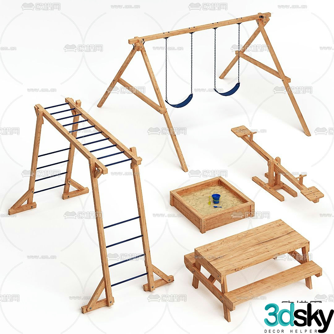 Swing seesaw horizontal bar amusement equipment 3d model