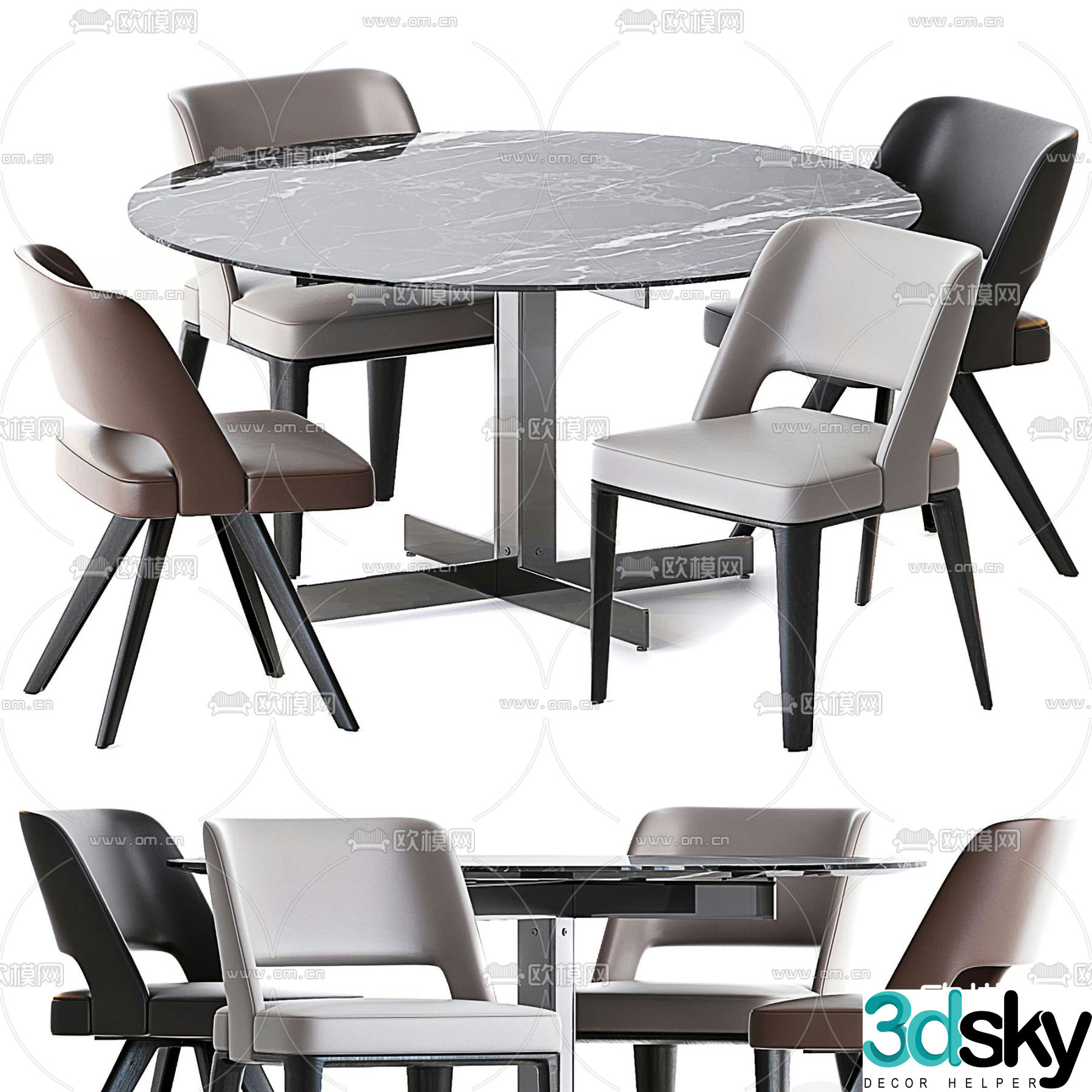 Minotti round dining table and chairs 3d model