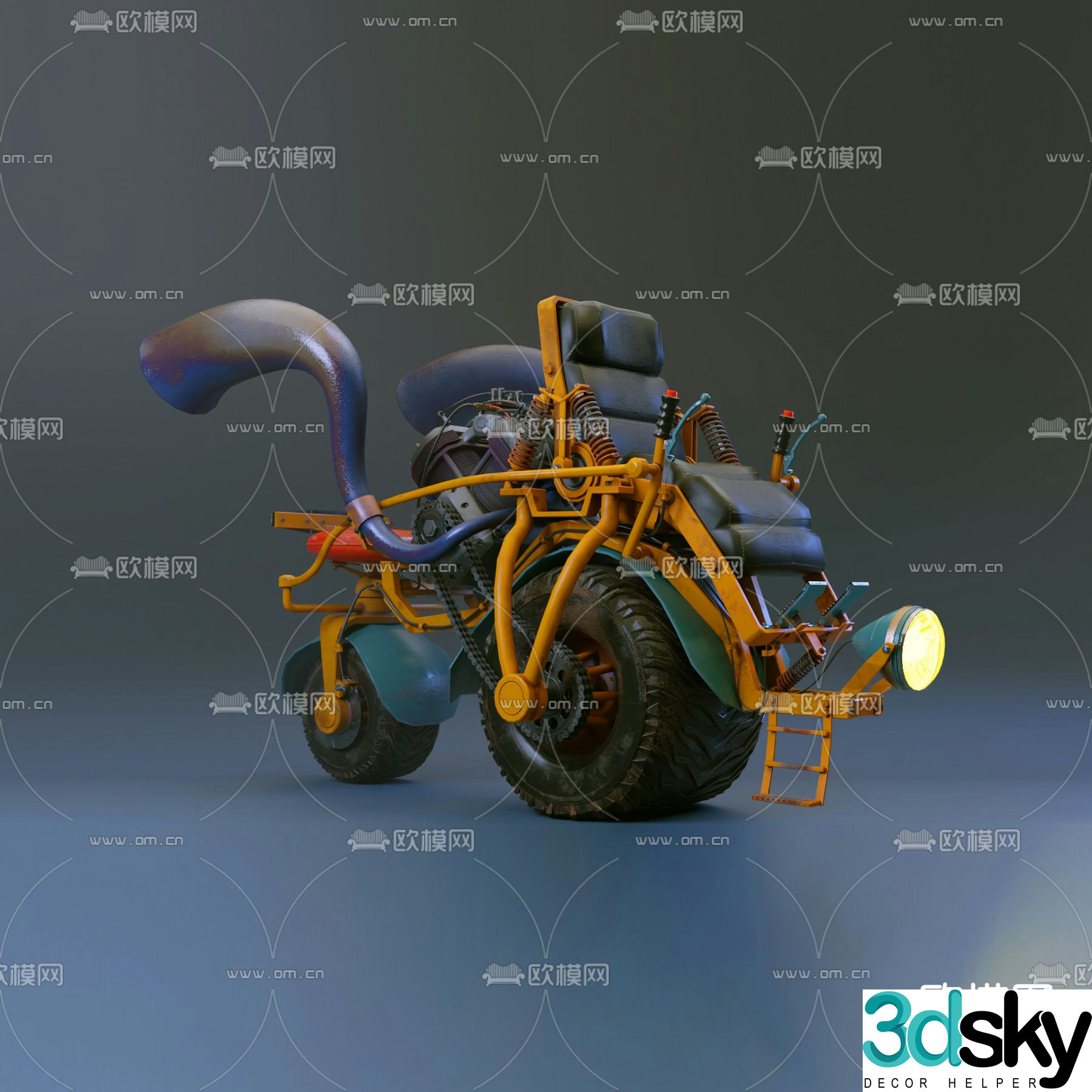 Postmodern wasteland style motorcycle free 3d model