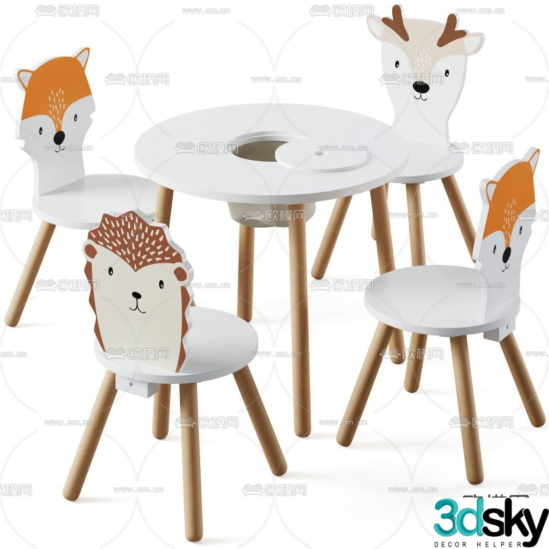 Modern round children’s table and chair 3d model