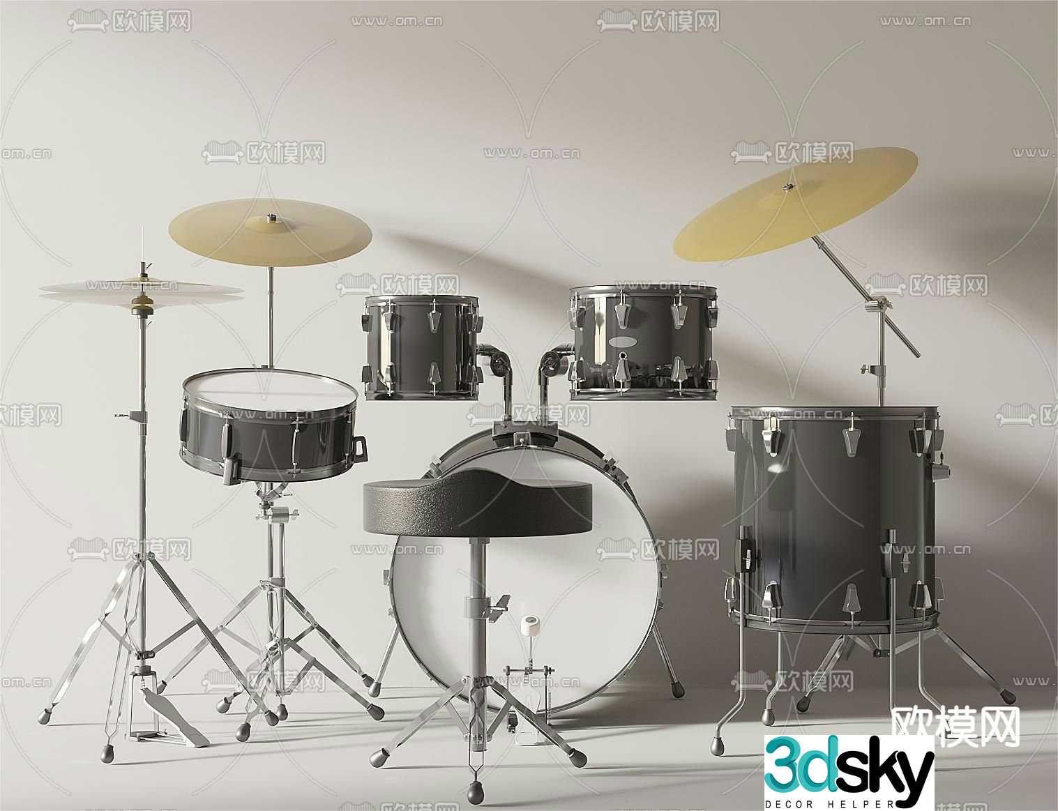 Modern drum set music equipment 3d model