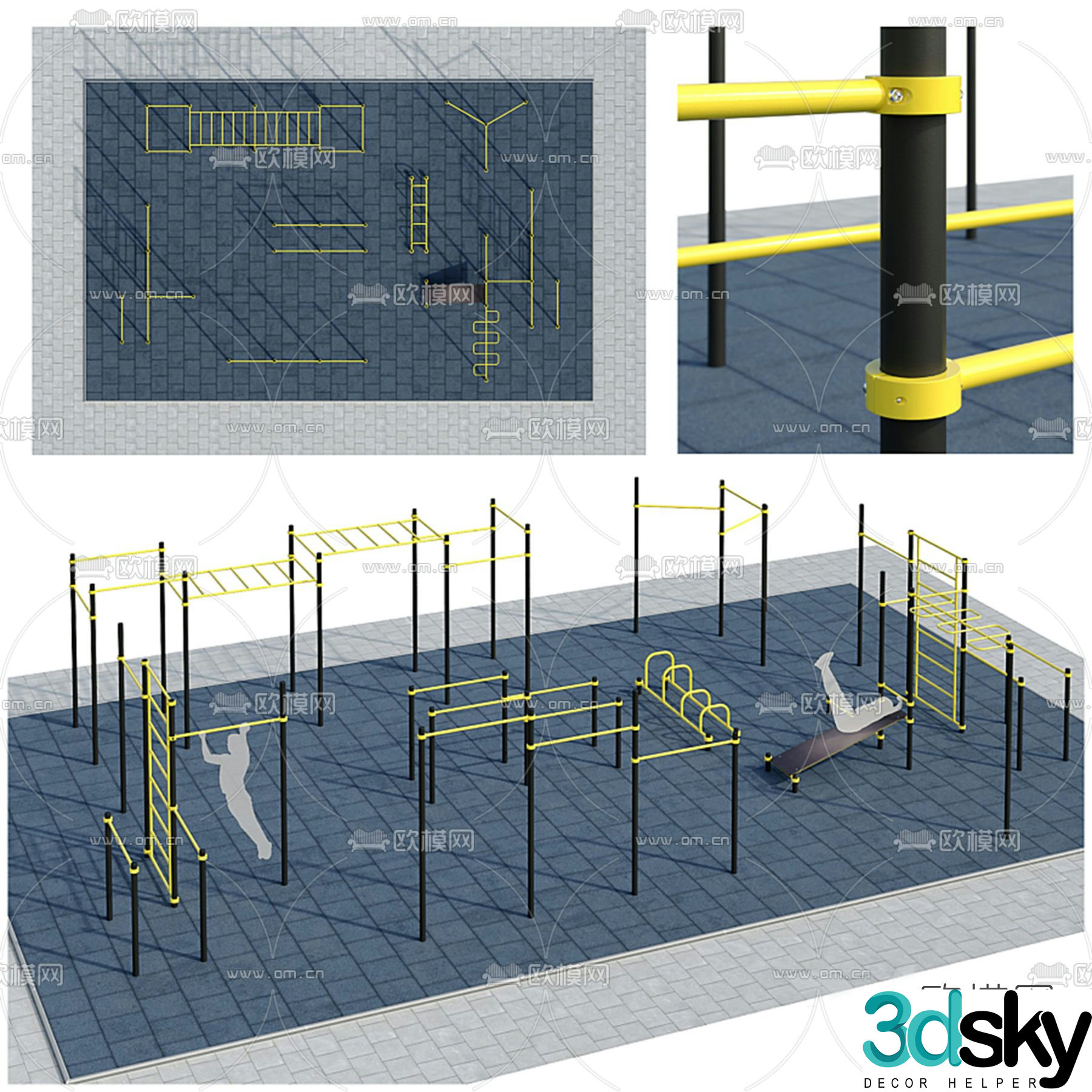 Modern park exercise facility 3d model