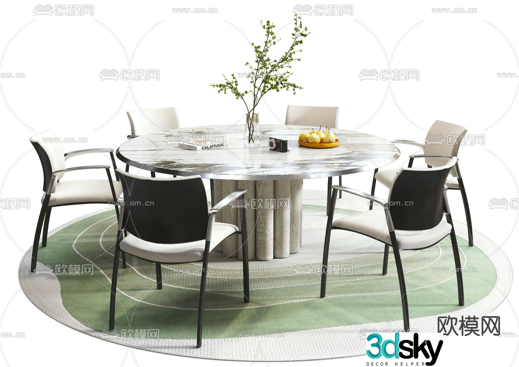 Pertica modern round dining table and chairs 3d model