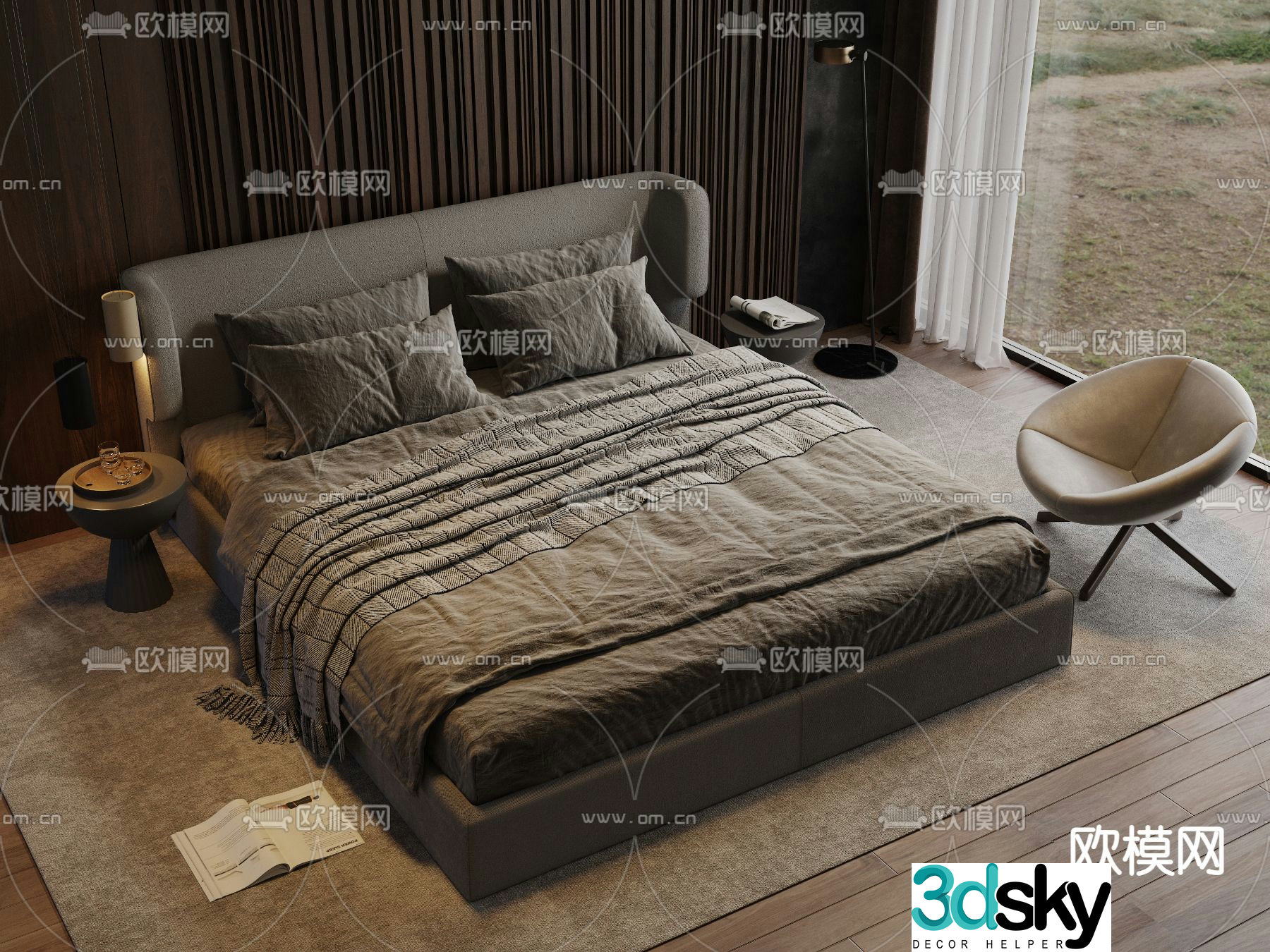 Meridiani Kira black double bed 3d model