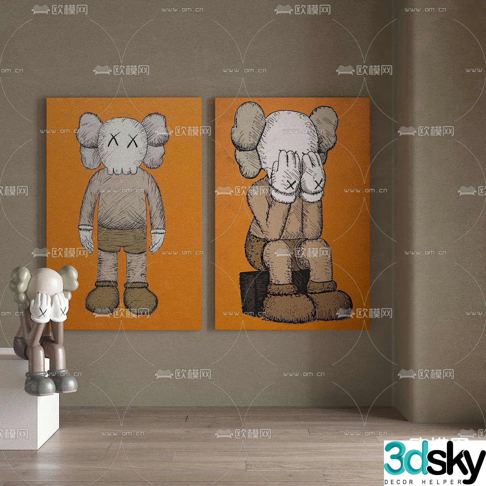 Modern KAWS decorative painting 3d model