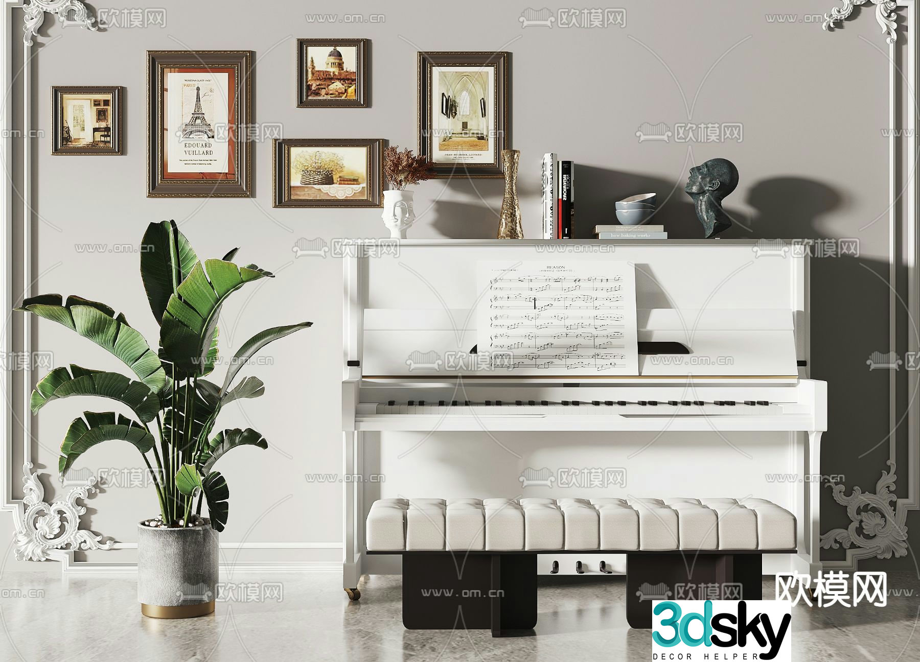 white piano 3d model